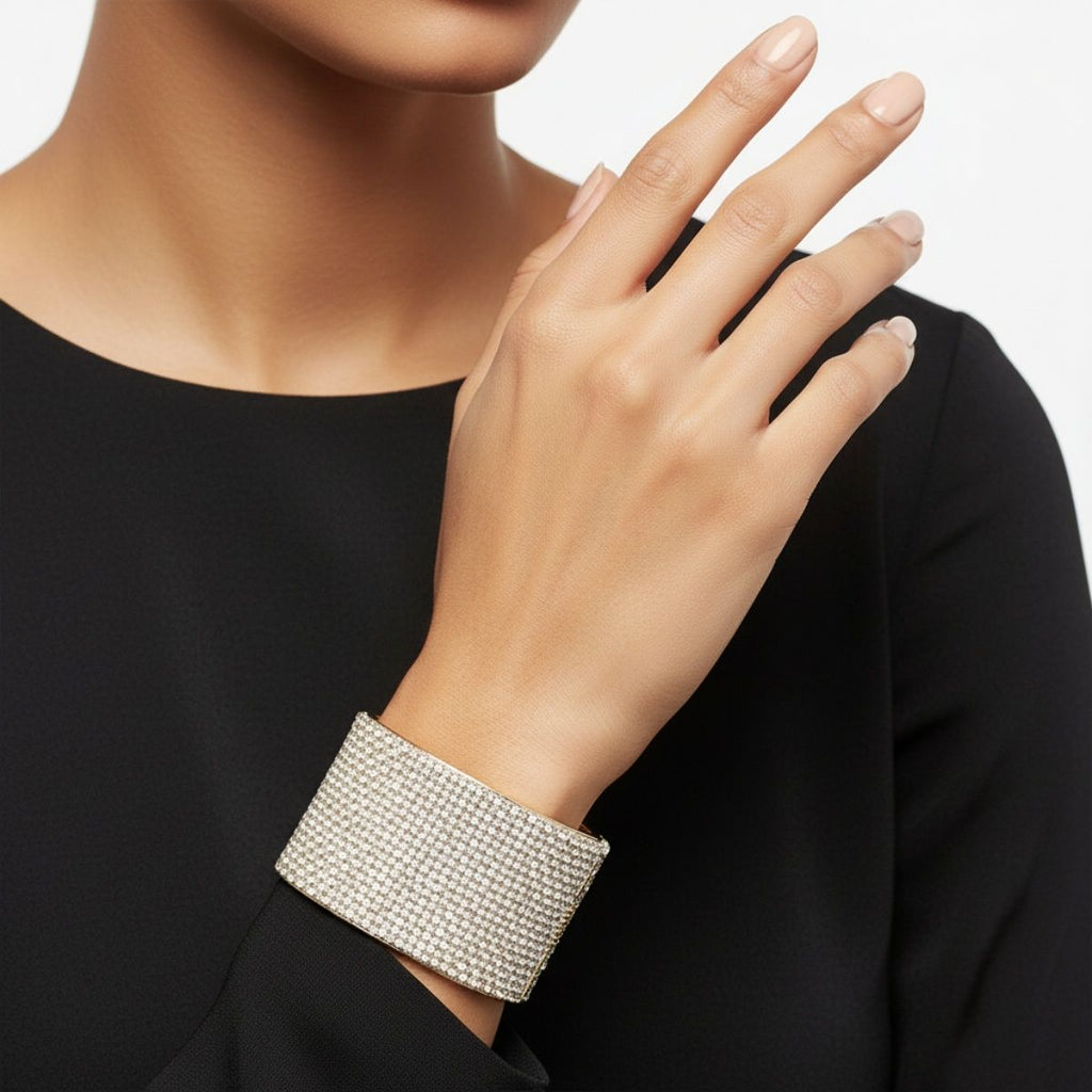 Pave Finish Statement Bracelet Cuff Confident Glamor Stylish Jewelry
