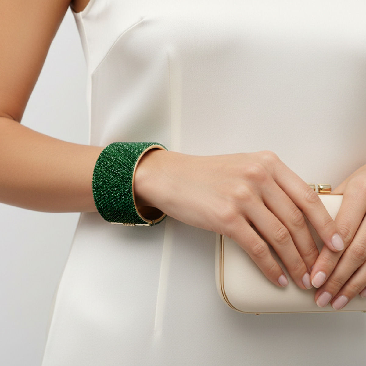 Bracelet Cuff with Green Pave Finish – Stylish Statement Jewelry