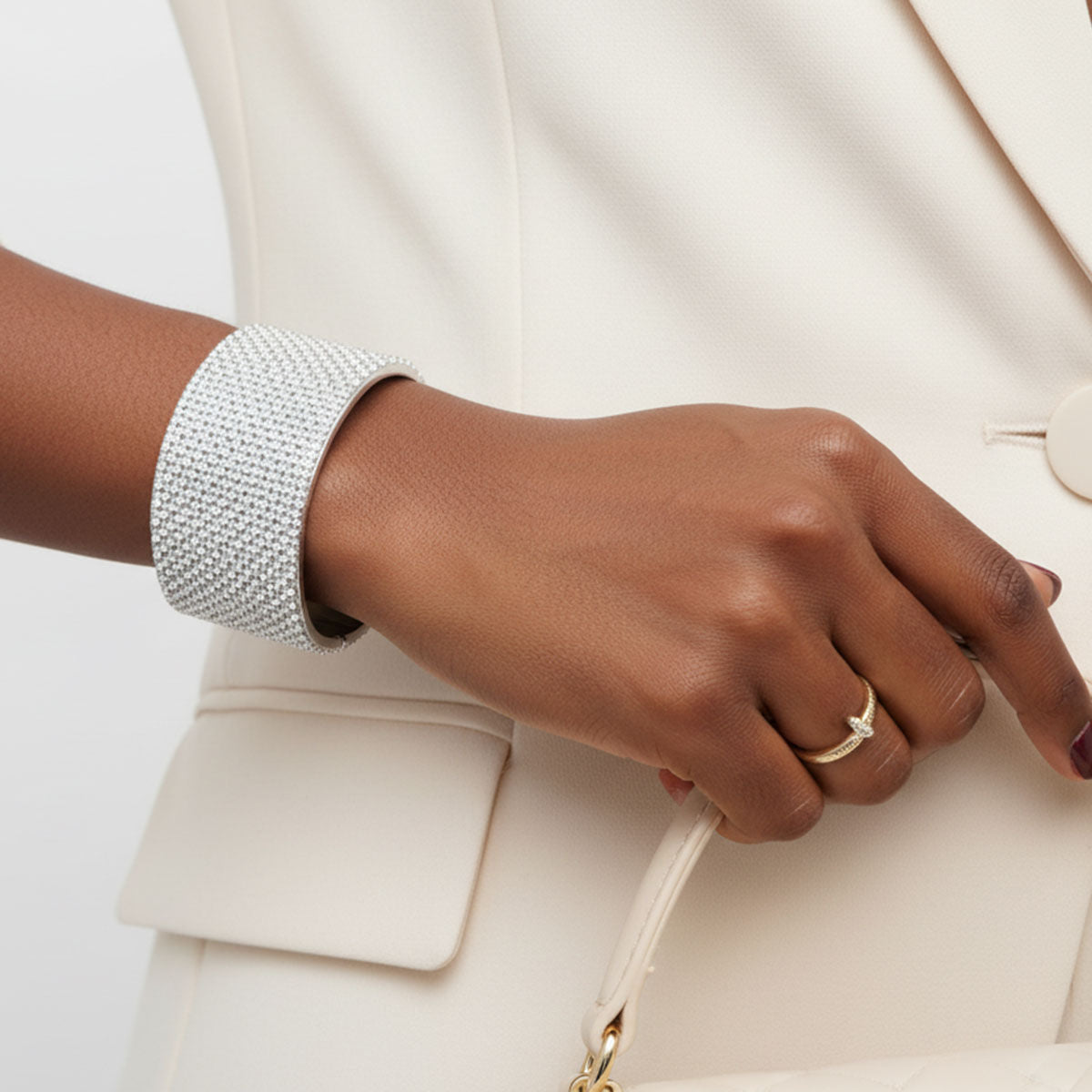 Bracelet Cuff Confident White Pave Finish Stylish Statement Jewelry