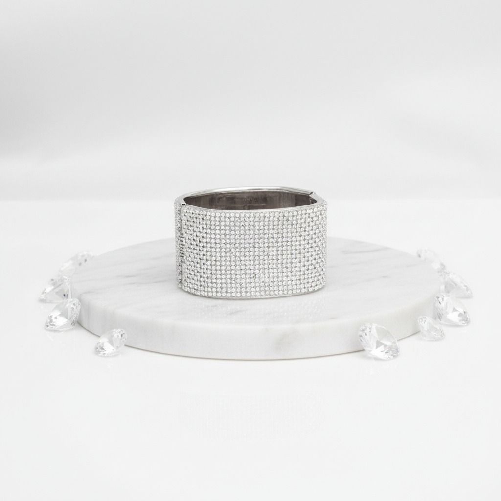 Bracelet Cuff Confident White Pave Finish Stylish Statement Jewelry