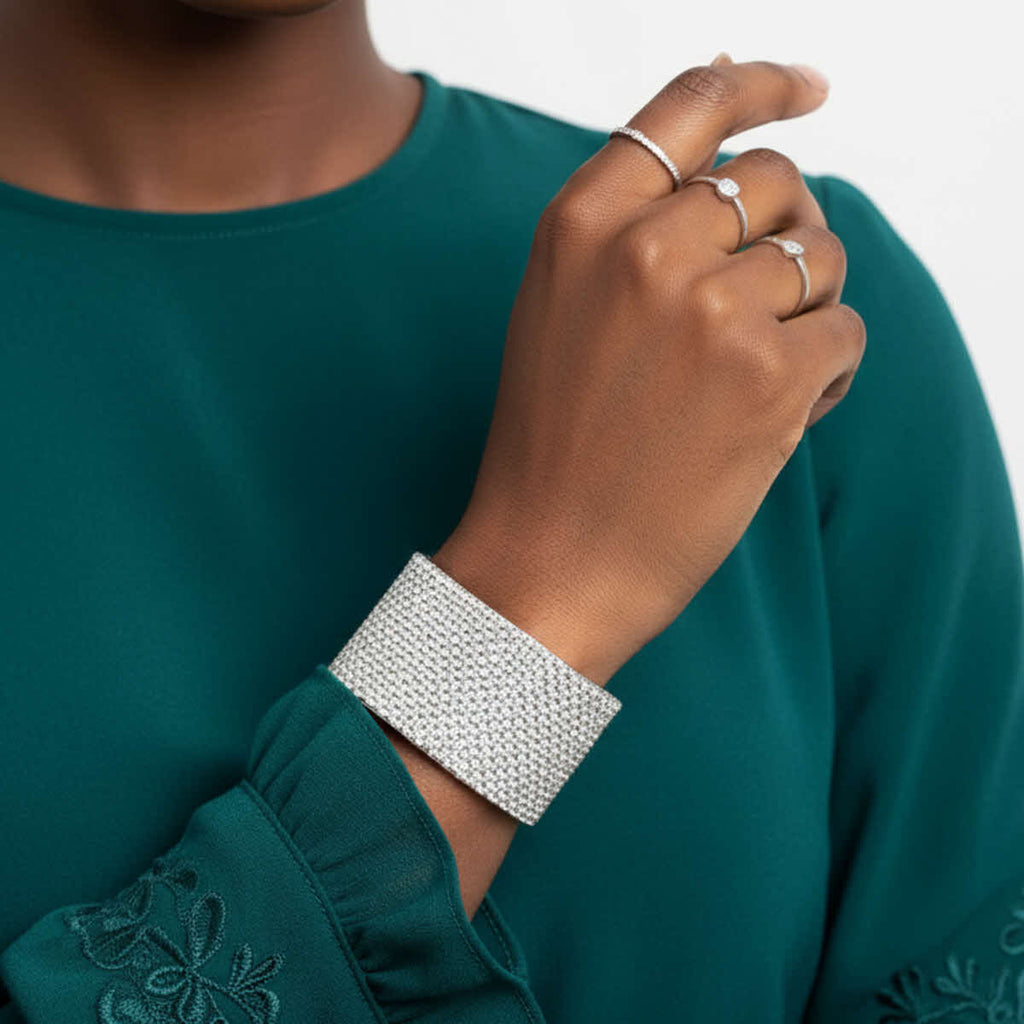 Bracelet Cuff Confident White Pave Finish Stylish Statement Jewelry