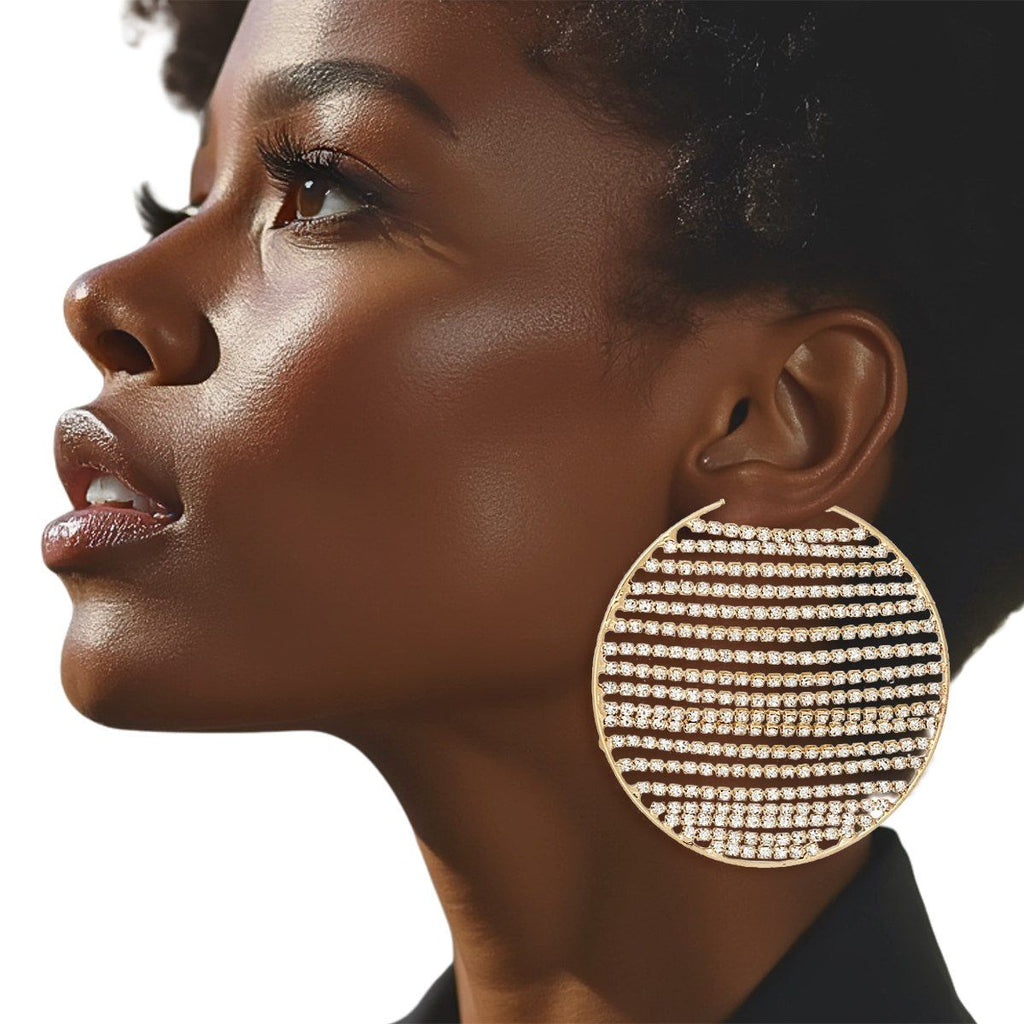 Gold Hoop Earrings with Linear Rhinestone Sparkle – Stylish Statement Jewelry
