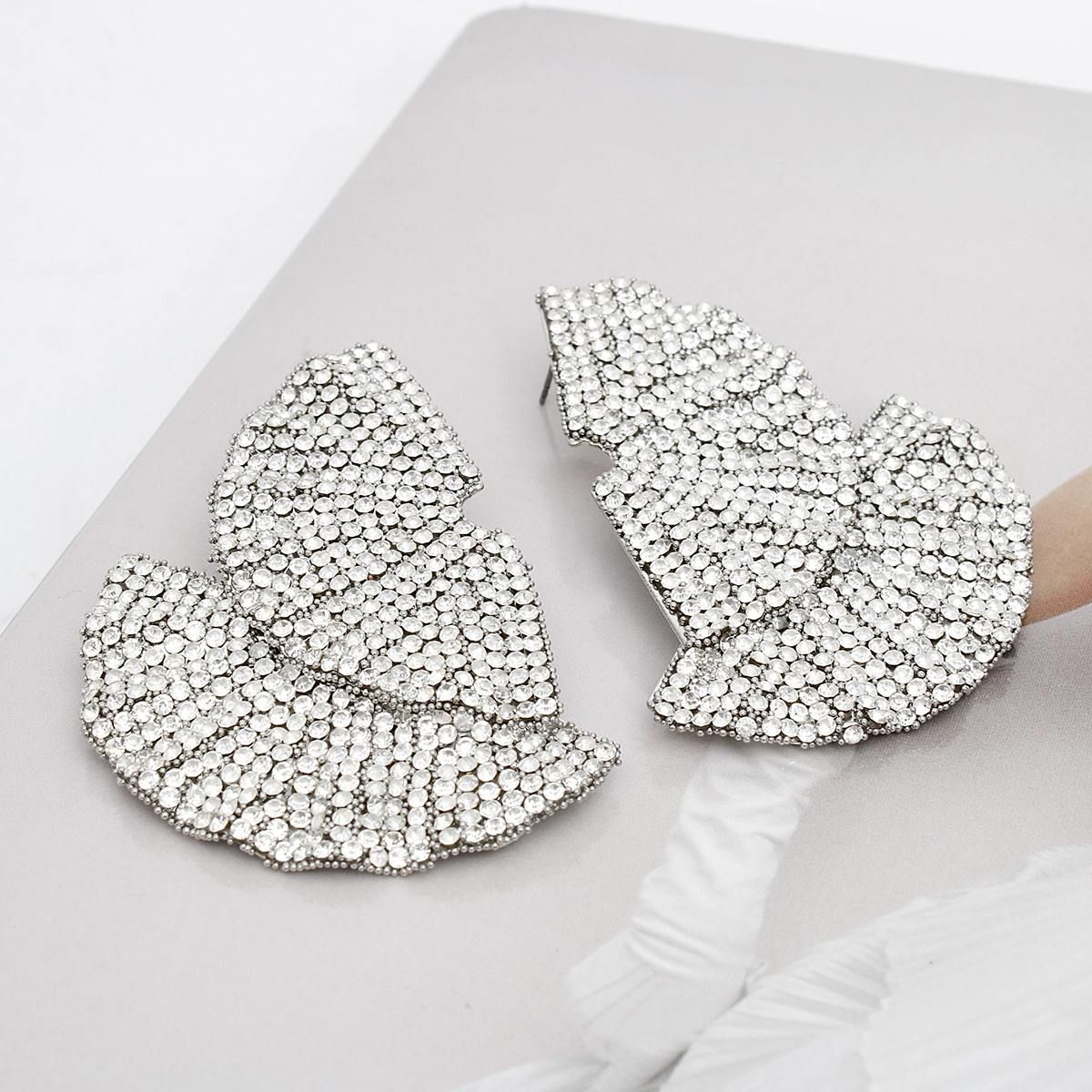 Rhinestone Silver 1920s Stud Earrings with Ruffle Fan Detail, Stylish Statement Jewelry