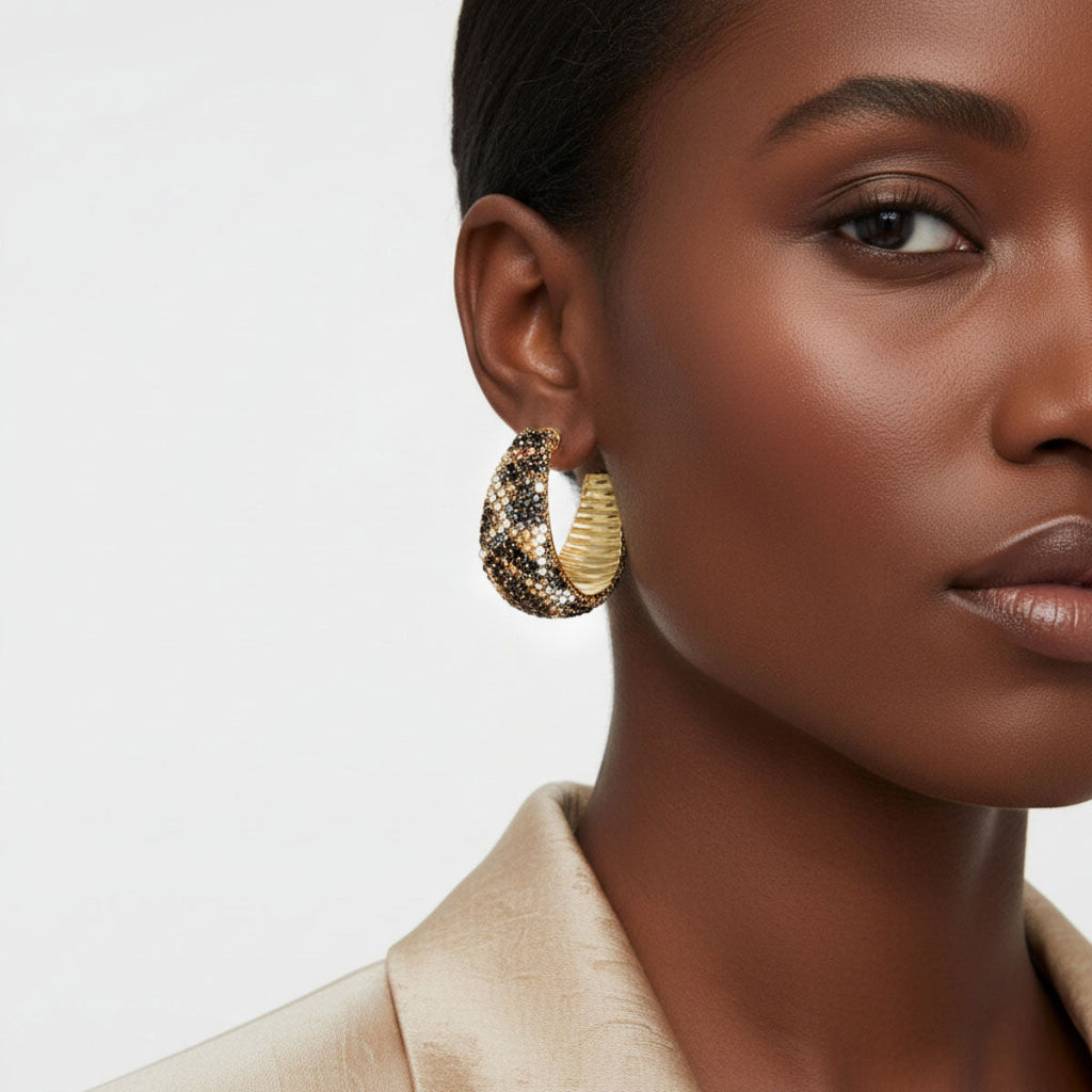 Wide Ribbed Hoop Earrings Leopard Print Statement Jewelry for Women