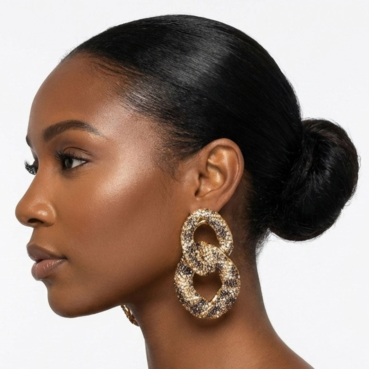 Statement Dangle Chain Earrings with Wild Child Leopard Encrusted Design