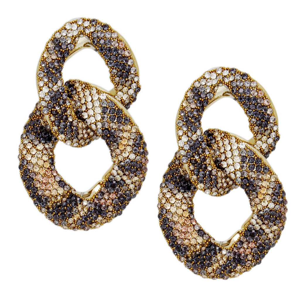 Statement Dangle Chain Earrings with Wild Child Leopard Encrusted Design