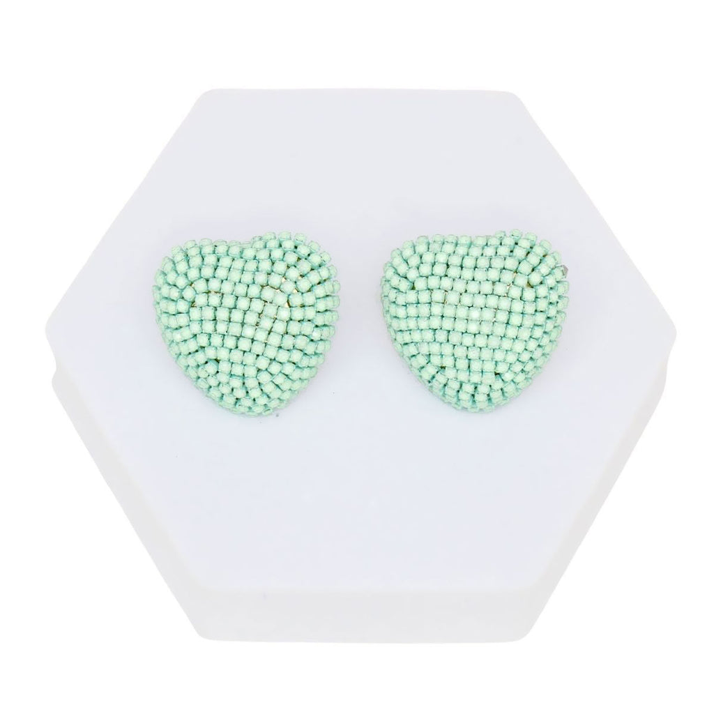 Dazzling Pastel Mint Domed Heart Stud Earrings – Trendy Fashion Jewelry