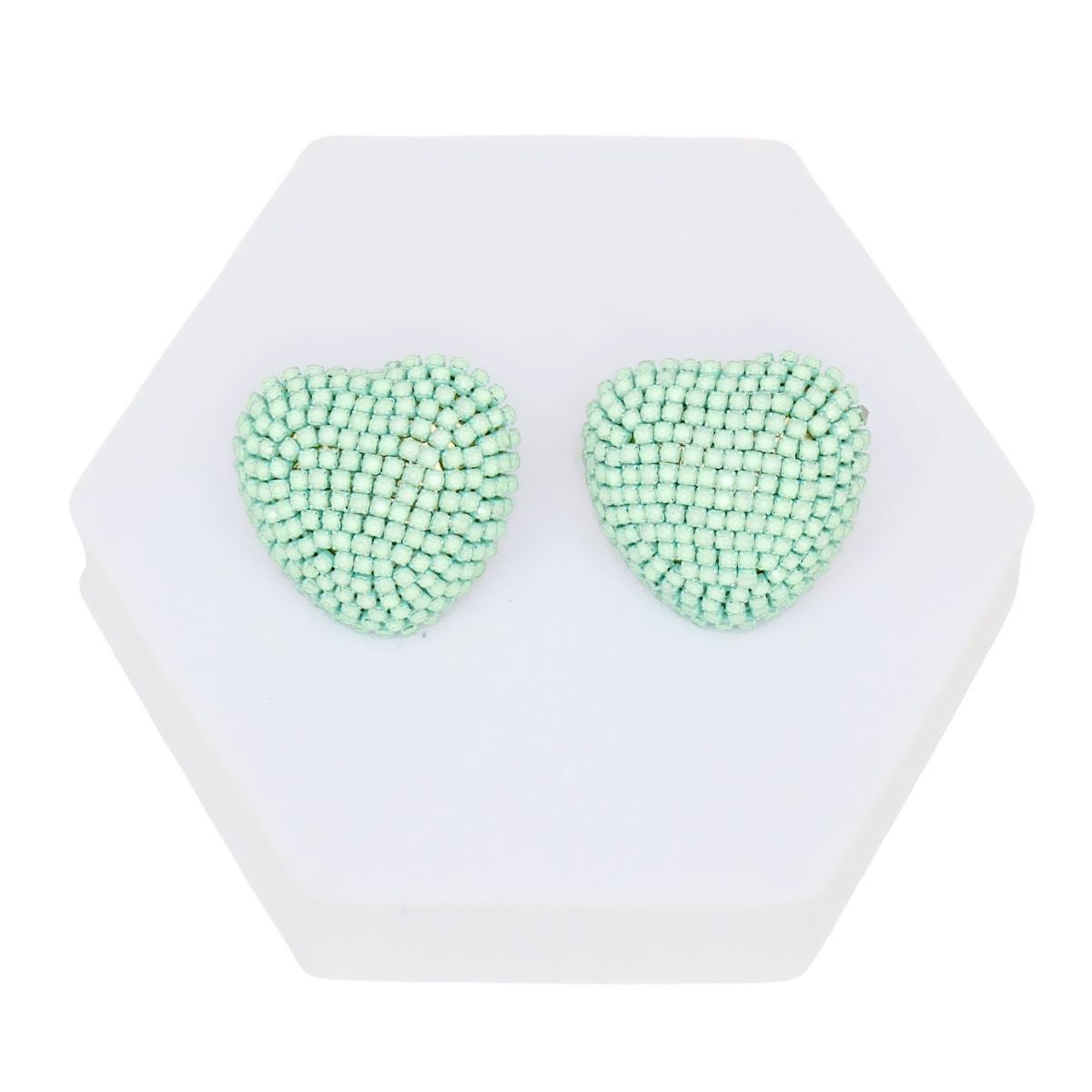Dazzling Pastel Mint Domed Heart Stud Earrings – Trendy Fashion Jewelry