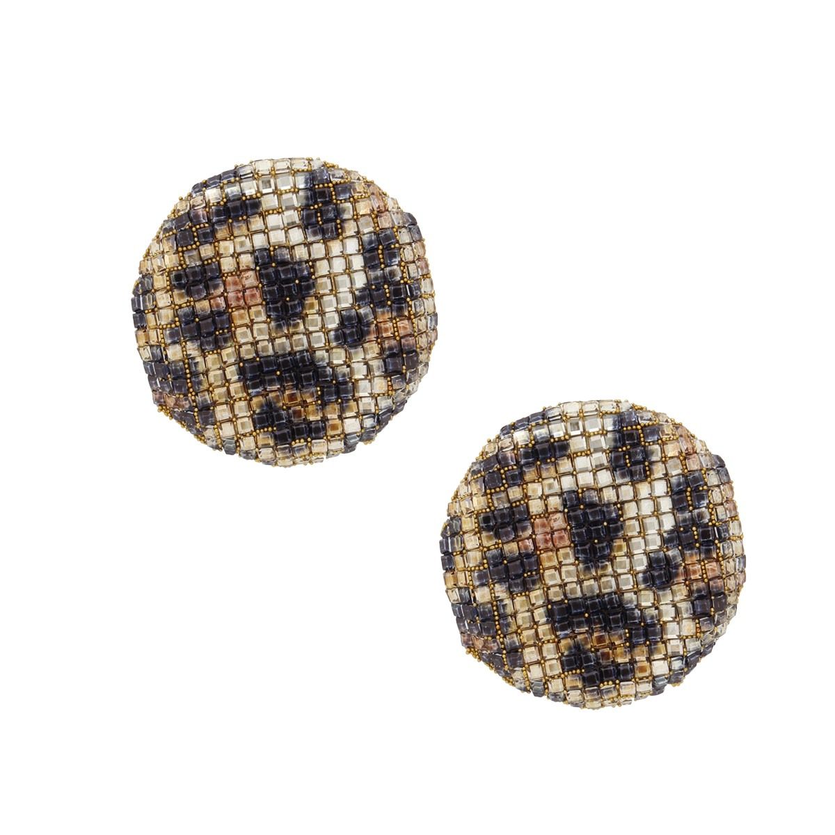 Rhinestone Disc Stud Earrings Leopard Mosaic Trendy Statement Jewelry