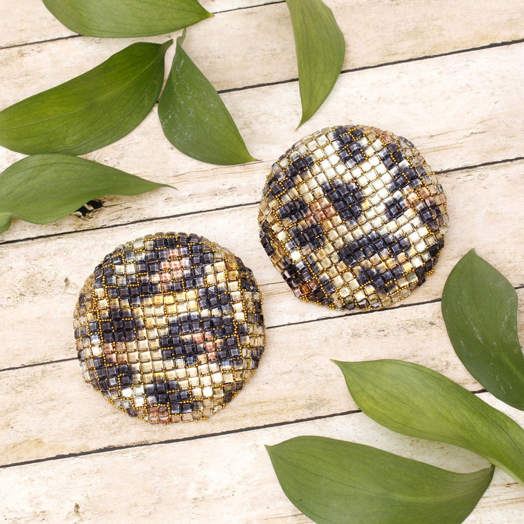 Rhinestone Disc Stud Earrings Leopard Mosaic Trendy Statement Jewelry