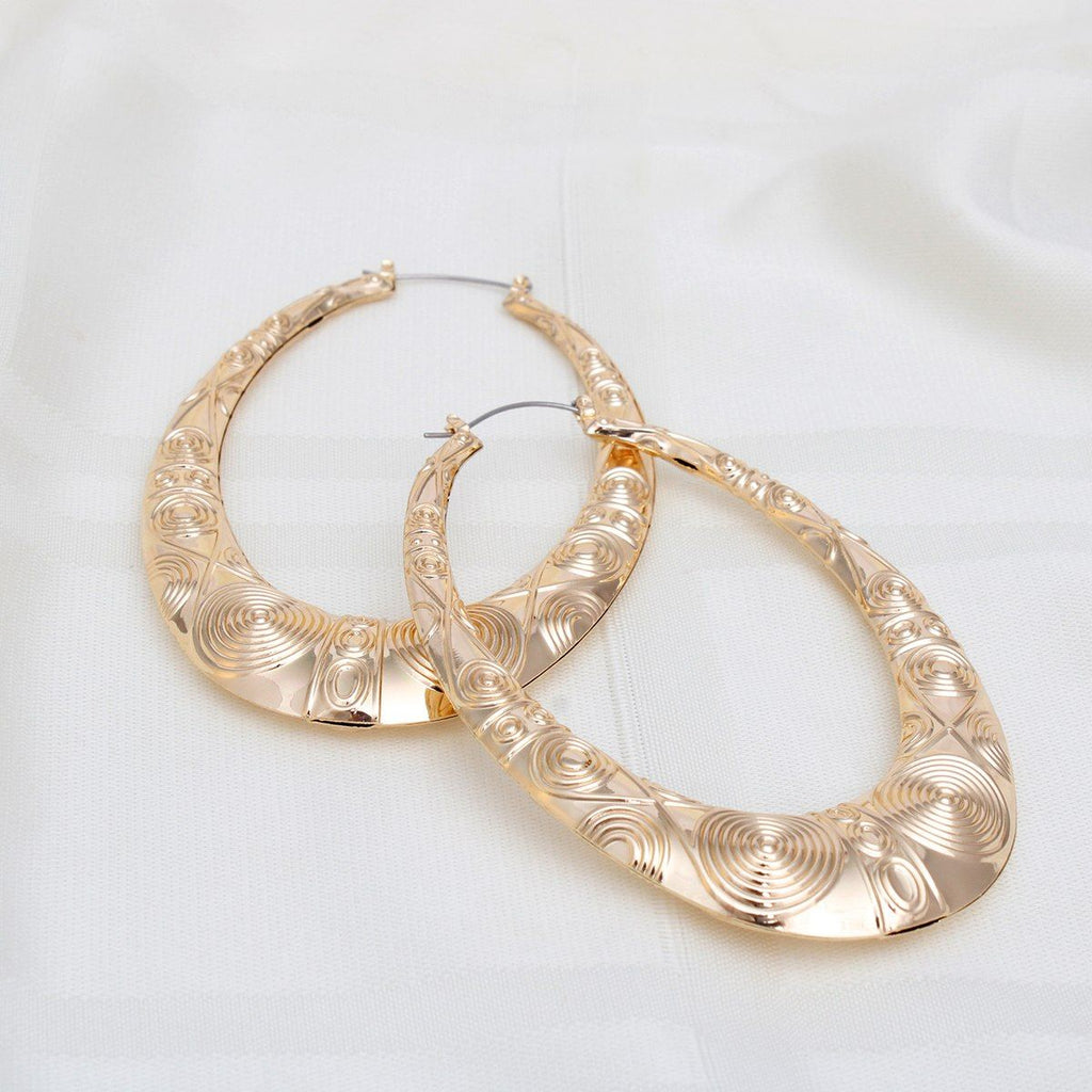 Teardrop Hoop Bamboo Earrings XL Tribal Pattern Stylish Statement Jewelry