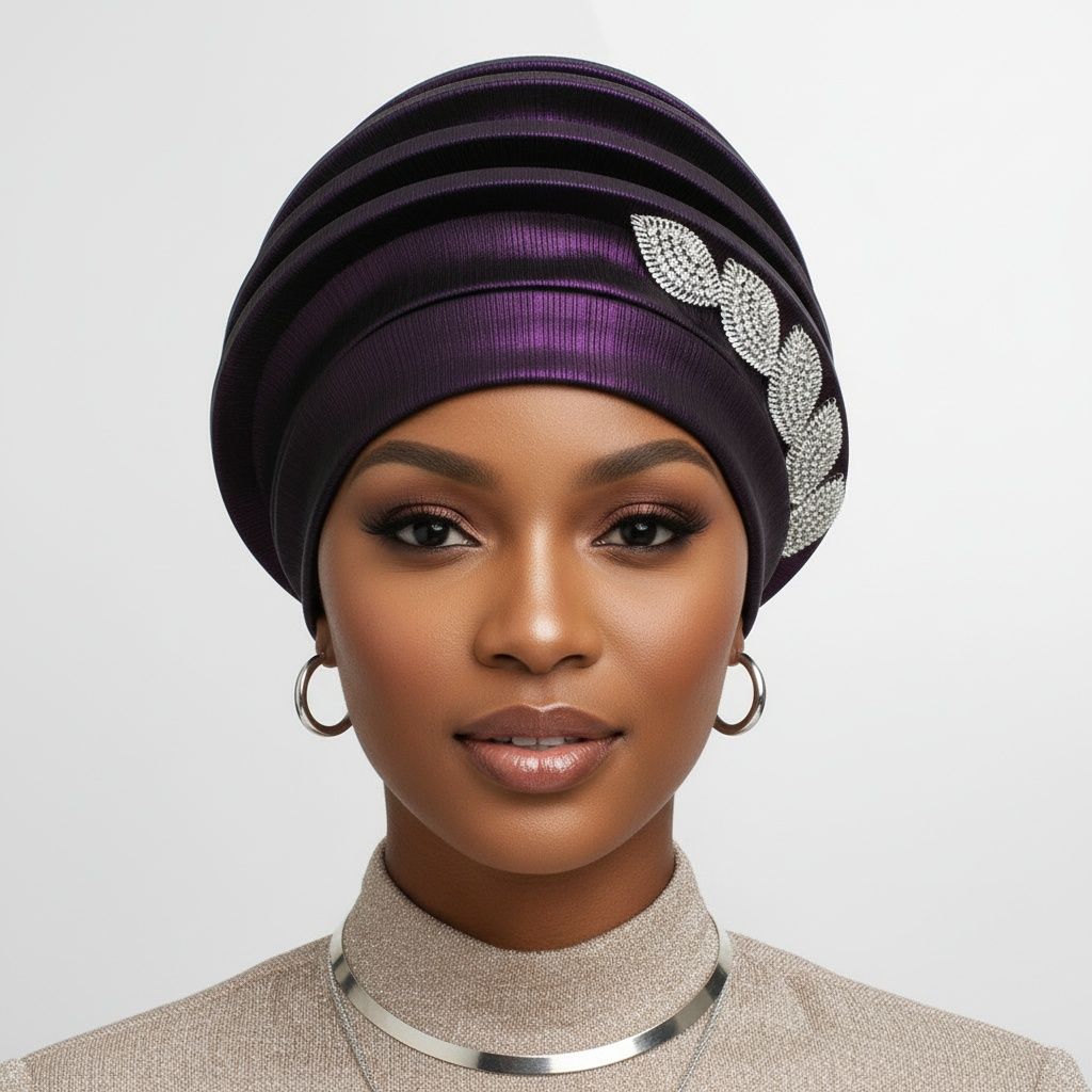 Women’s Formal Purple Structured Turban Fascinator – Stylish Dazzling Headpiece
