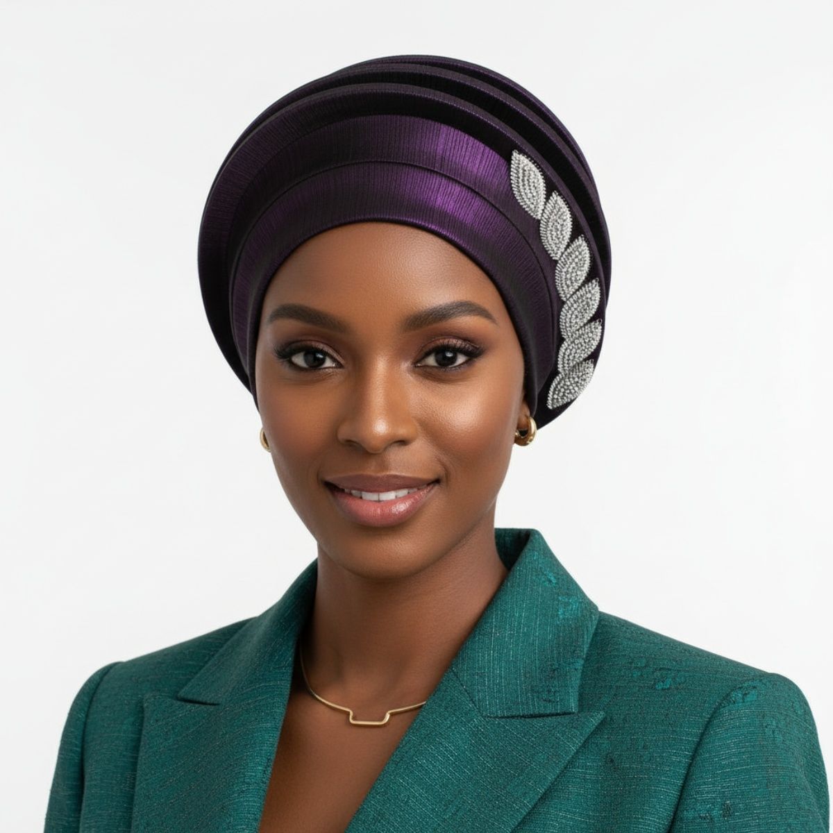 Women’s Formal Purple Structured Turban Fascinator – Stylish Dazzling Headpiece