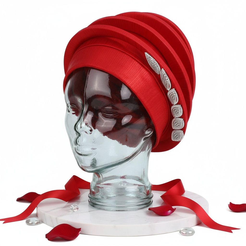 Women’s Formal Red Structured Turban Fascinator – Stylish Statement Accessory