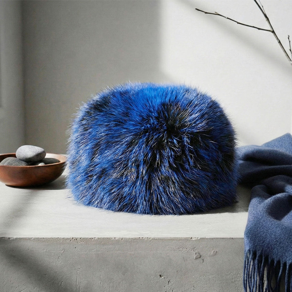 Women’s Winter Kubanka Cap Faux Fur Blue Stylish Chic Hat Luxe