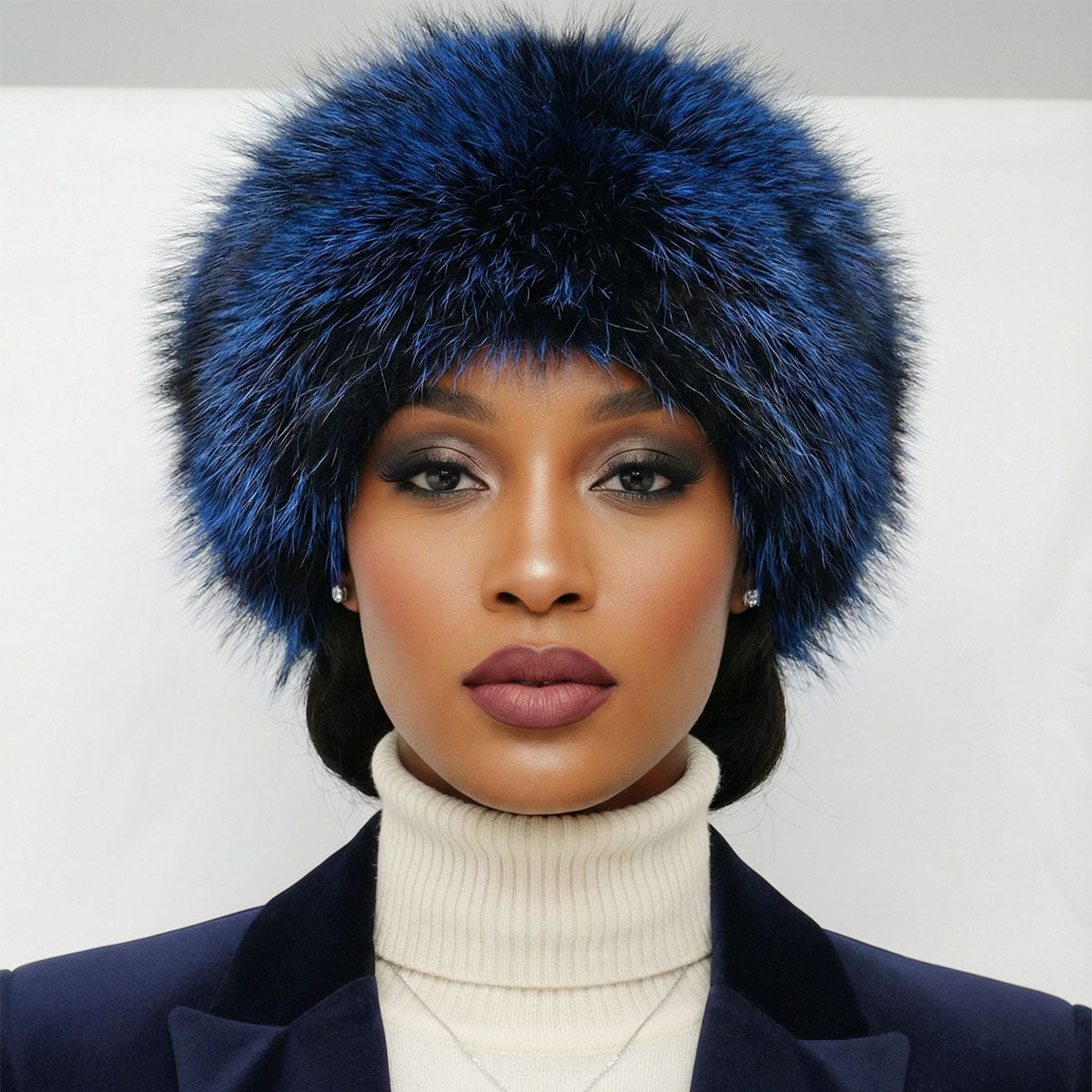 Women’s Winter Kubanka Cap Faux Fur Blue Stylish Chic Hat Luxe