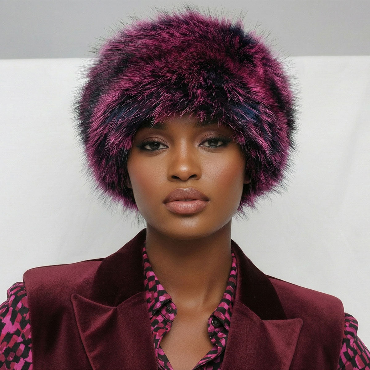 Women’s Winter Kubanka Cap Faux Fur Fuchsia Stylish Hat Luxe