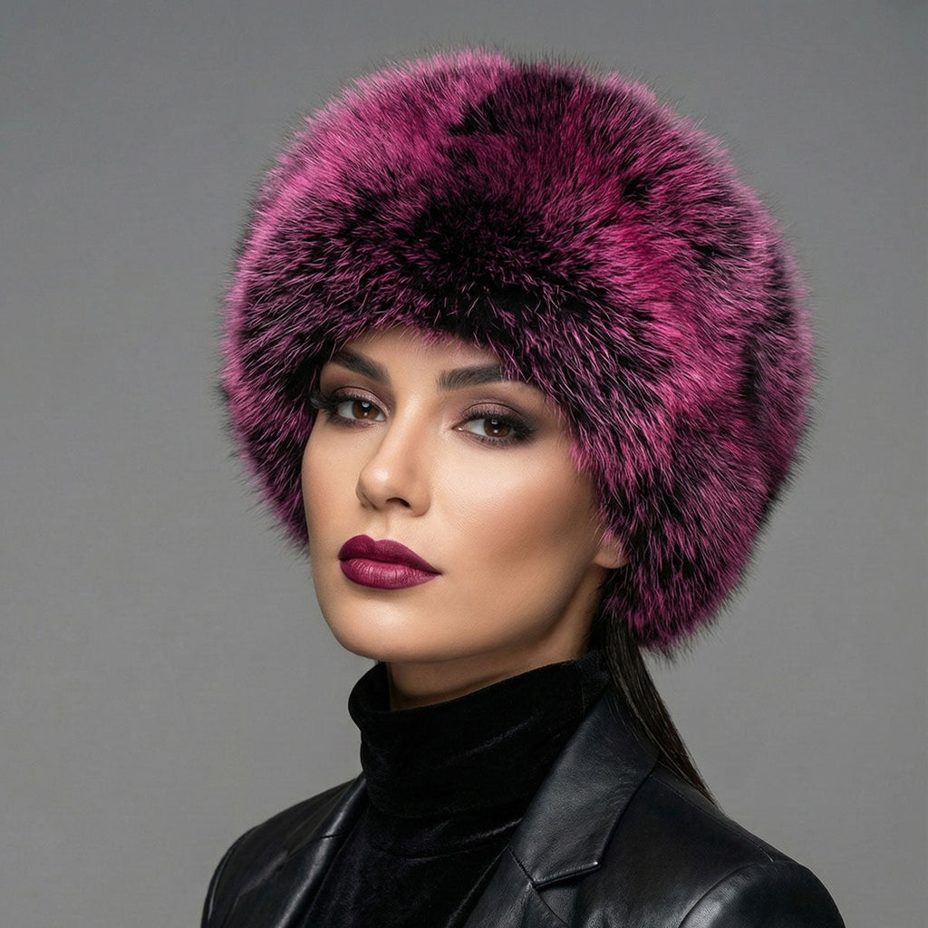 Women’s Winter Kubanka Cap Faux Fur Fuchsia Stylish Hat Luxe