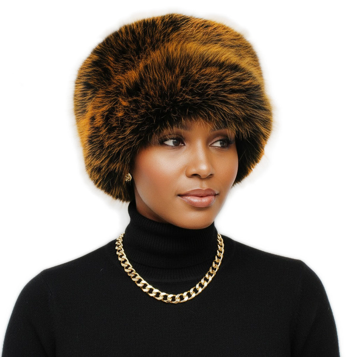Women’s Winter Kubanka Cap Faux Fur Orange Stylish Chic Hat