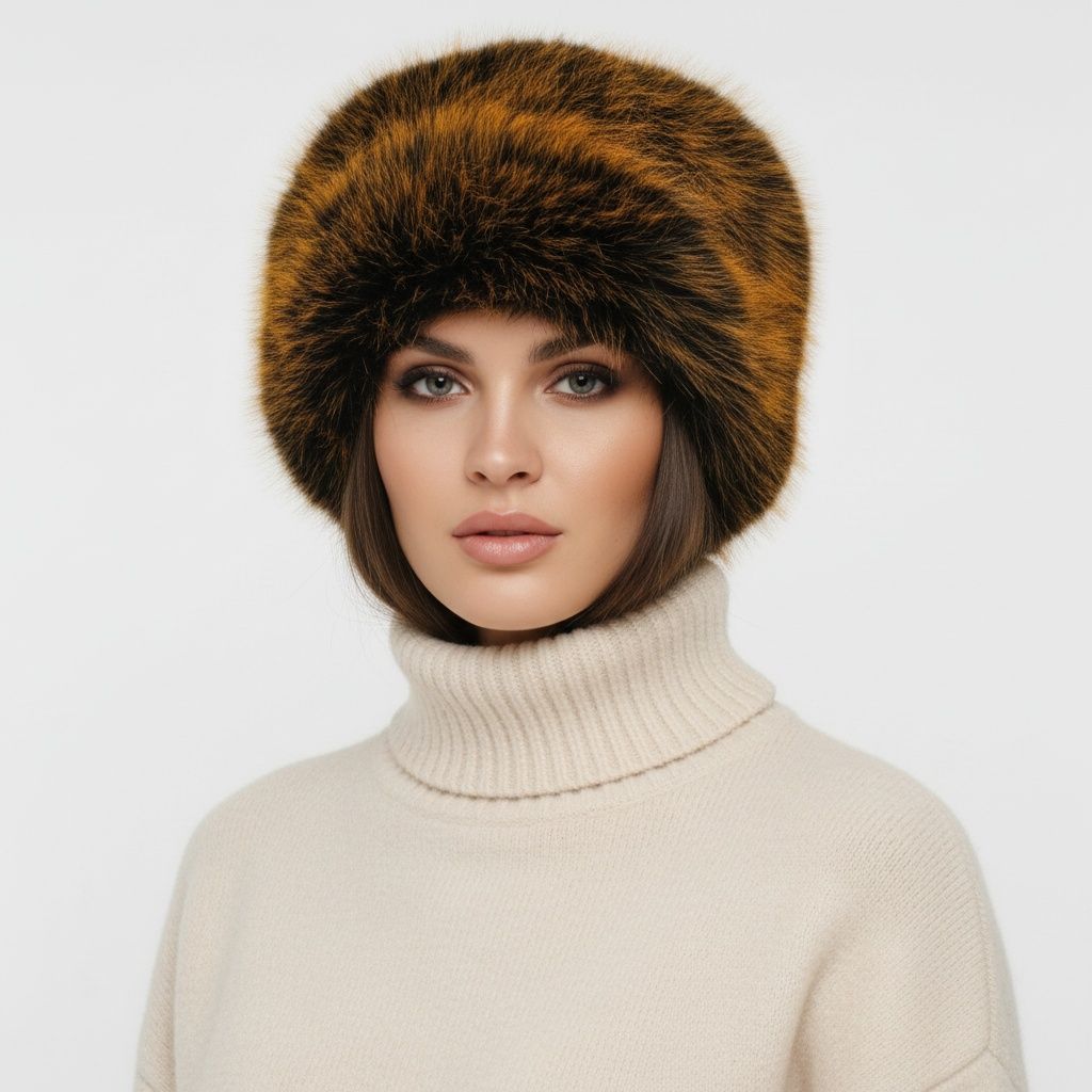 Women’s Winter Kubanka Cap Faux Fur Orange Stylish Chic Hat