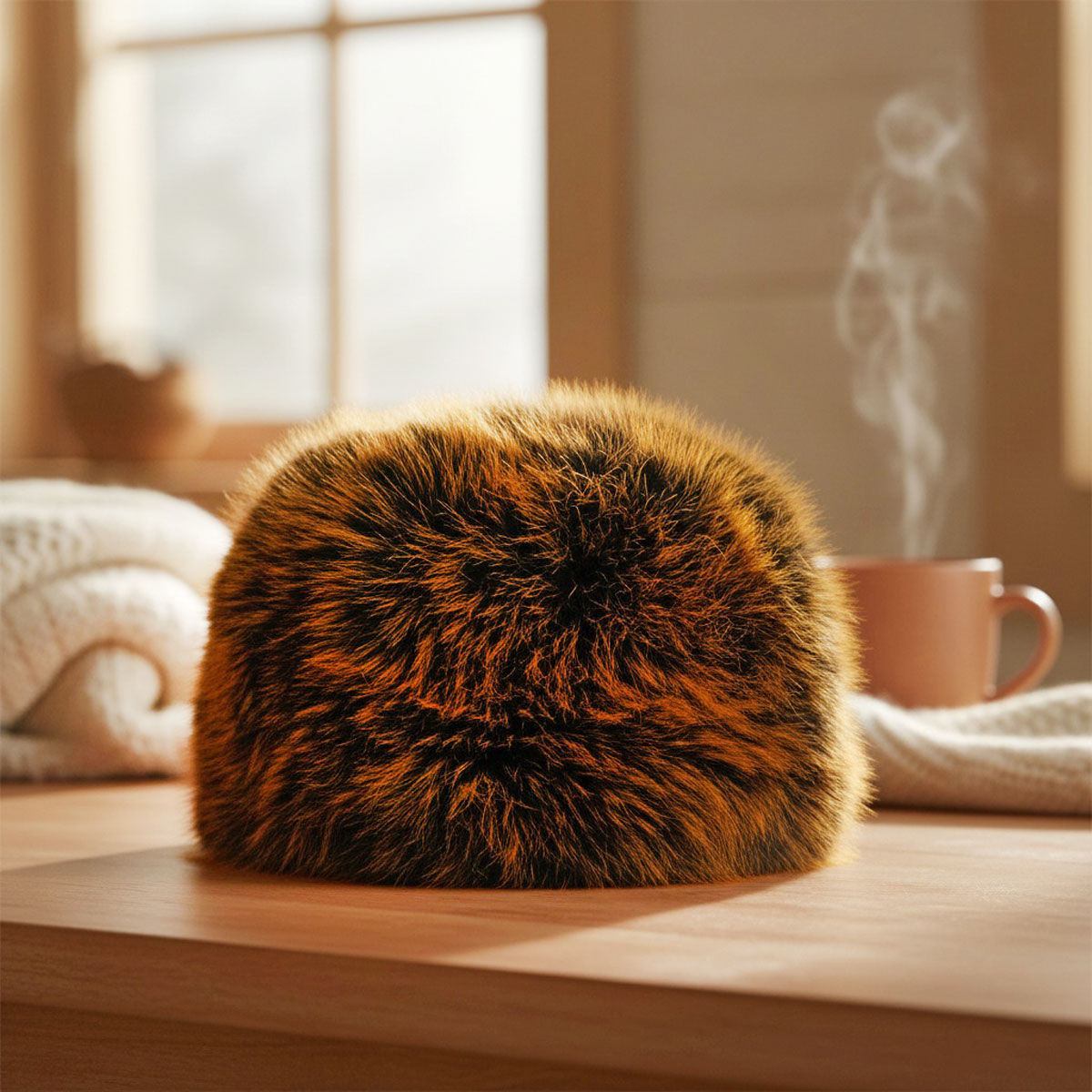 Women’s Winter Kubanka Cap Faux Fur Orange Stylish Chic Hat