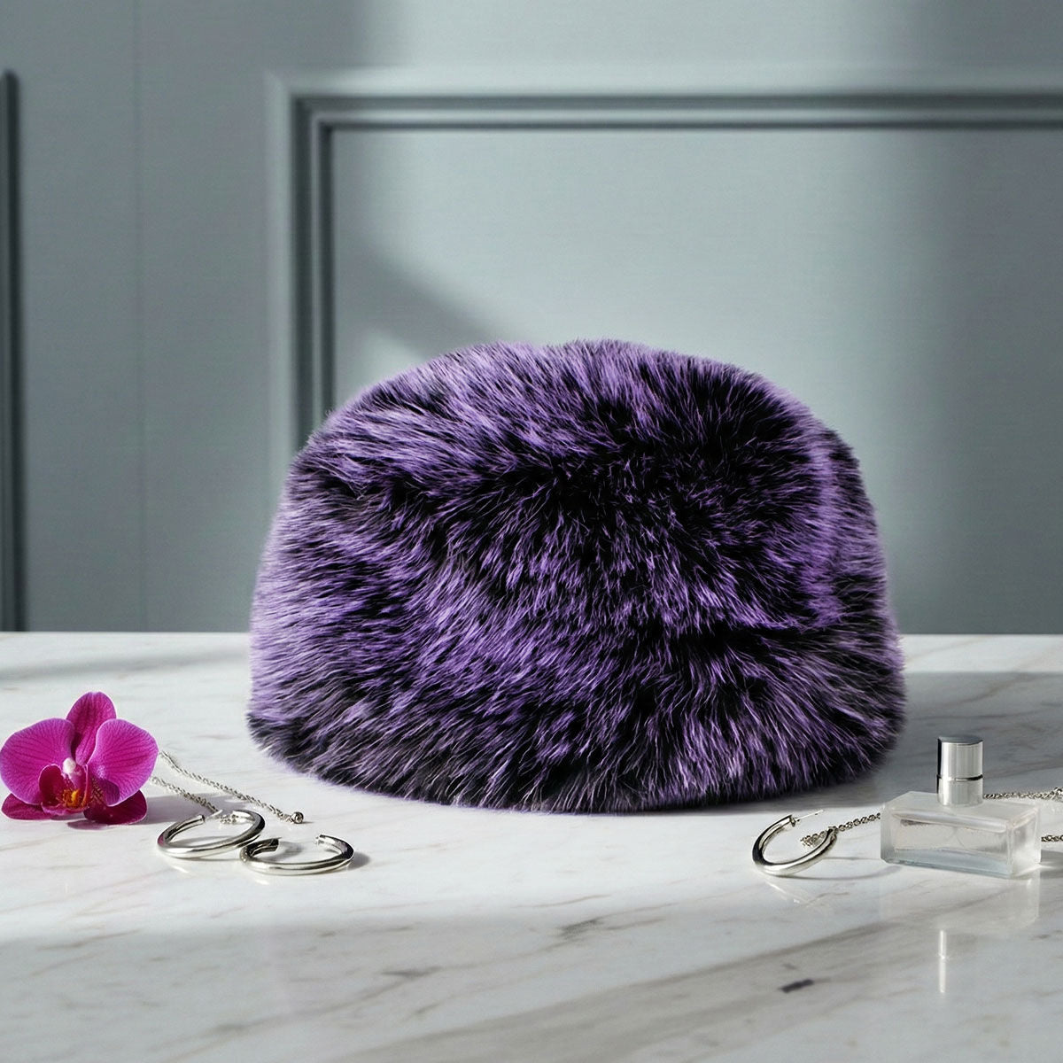 Women’s Winter Kubanka Cap Faux Fur Purple Stylish Chic Hat