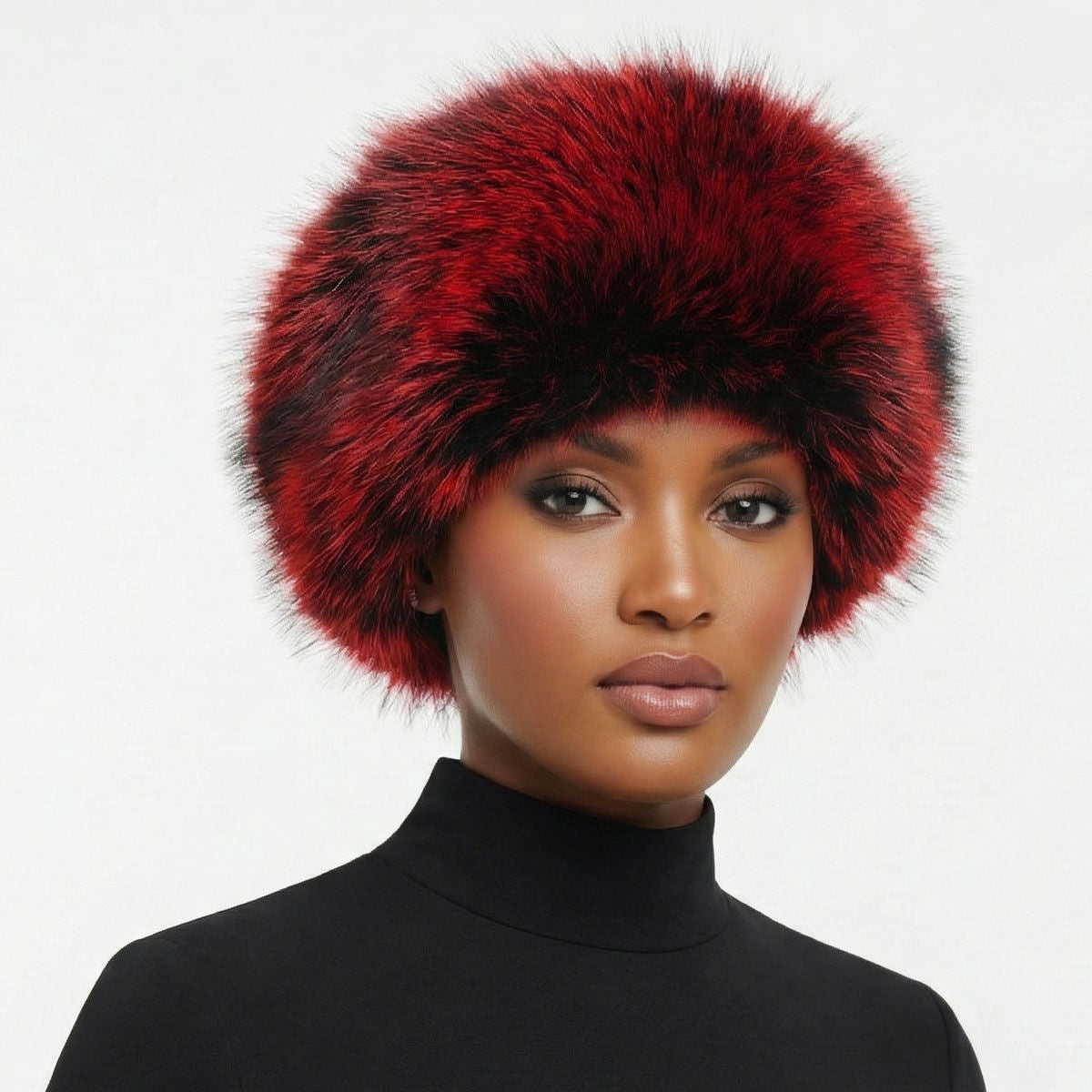 Women’s Faux Fur Kubanka Winter Cap Red Stylish Chic Hat