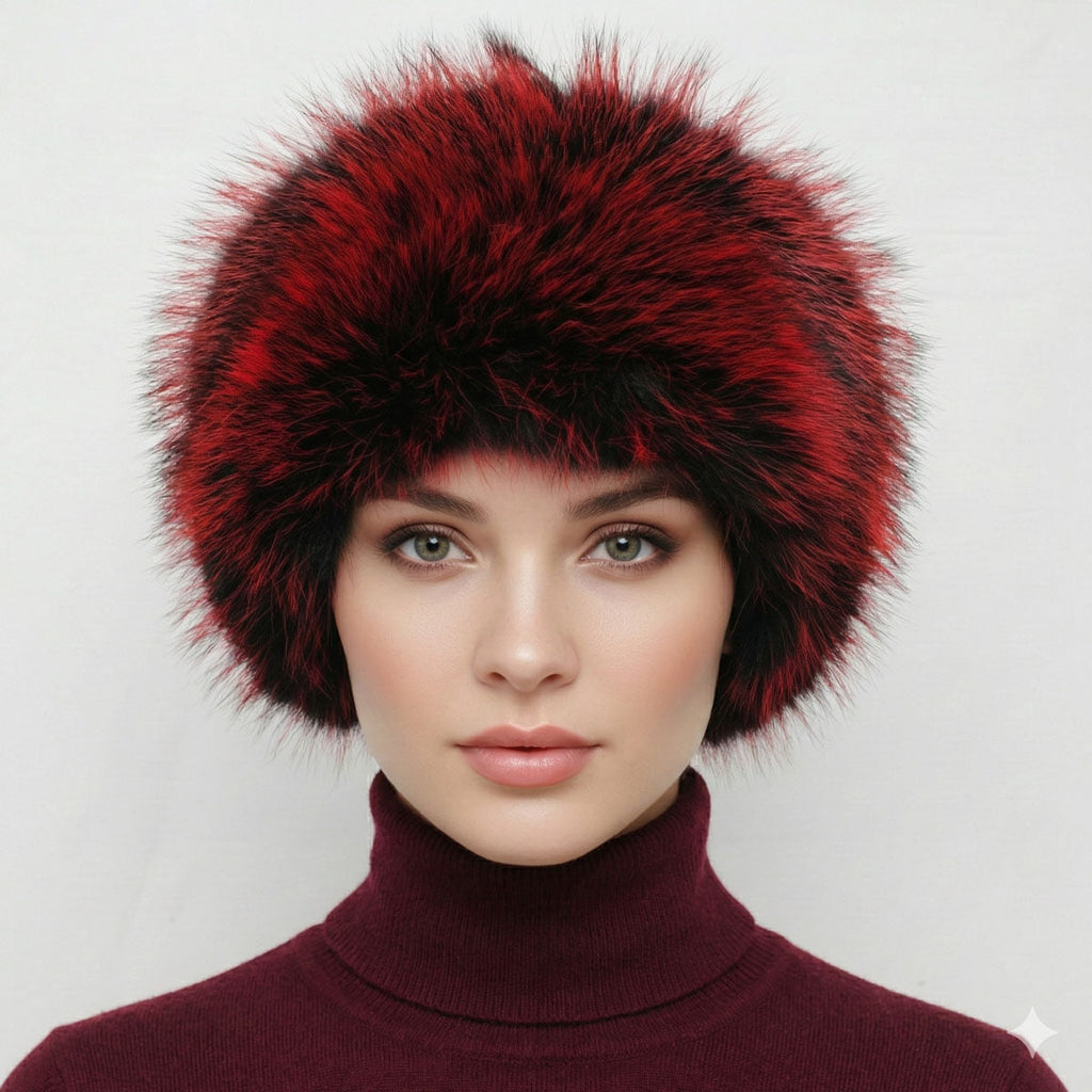 Women’s Faux Fur Kubanka Winter Cap Red Stylish Chic Hat