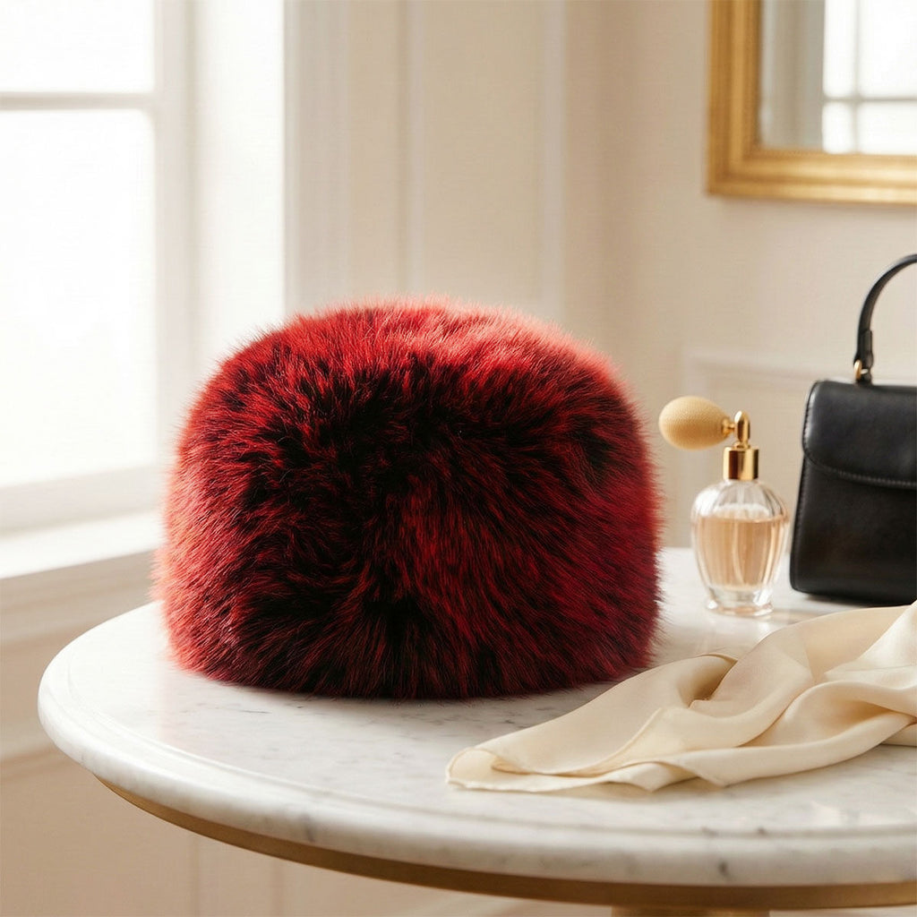 Women’s Faux Fur Kubanka Winter Cap Red Stylish Chic Hat