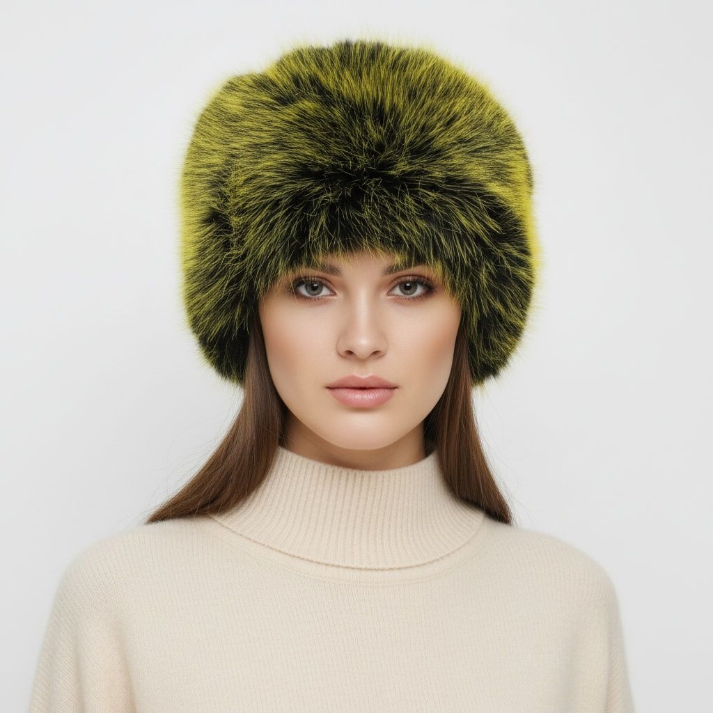 Women’s Winter Kubanka Cap Faux Fur Yellow Stylish Chic Hat