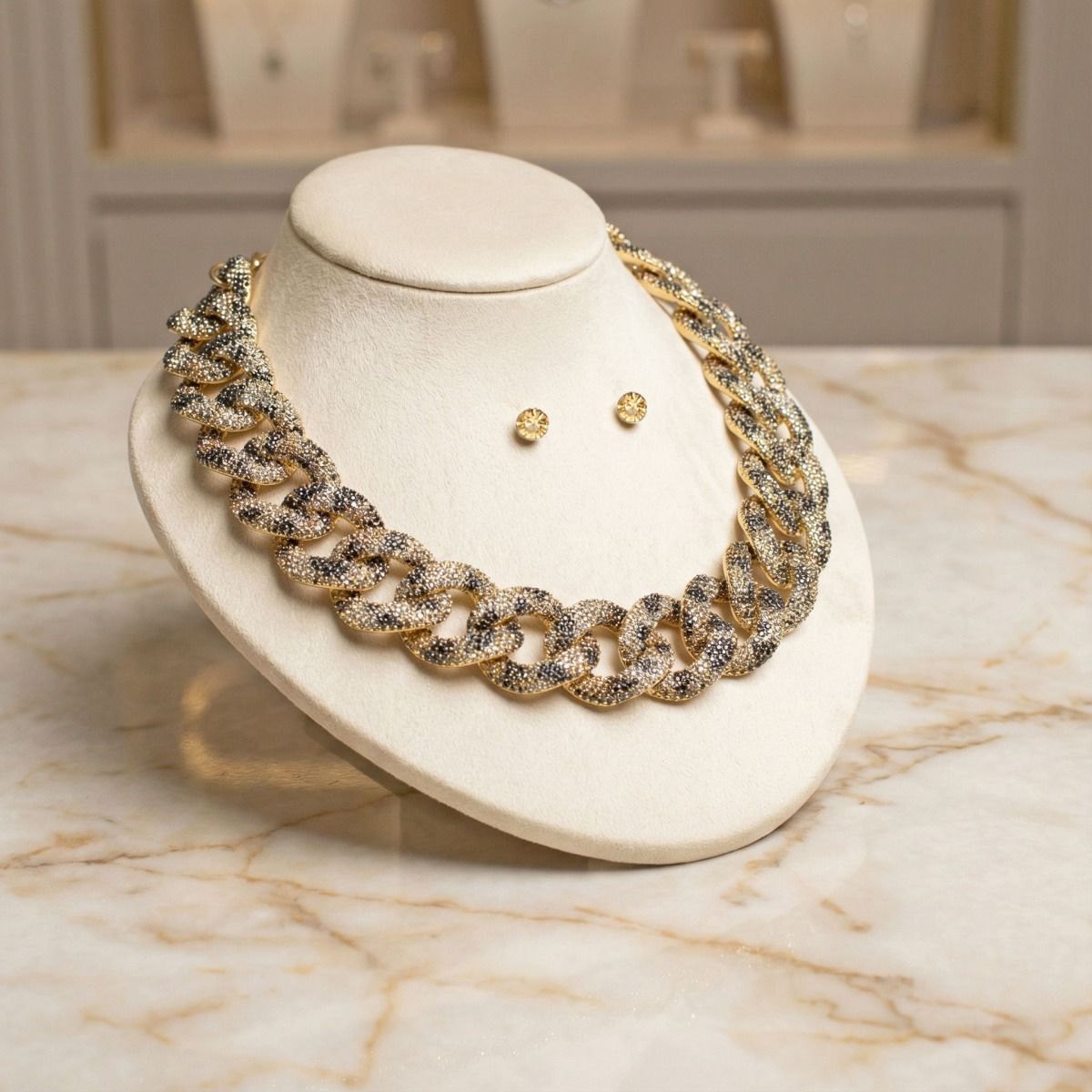 Statement Necklace Wild Child Leopard Stone Encrusted Trendy Chain