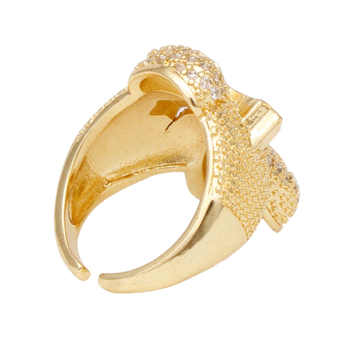 Statement Gold Brass CZ Cross Ring – Trendy Cocktail Artisan Jewelry