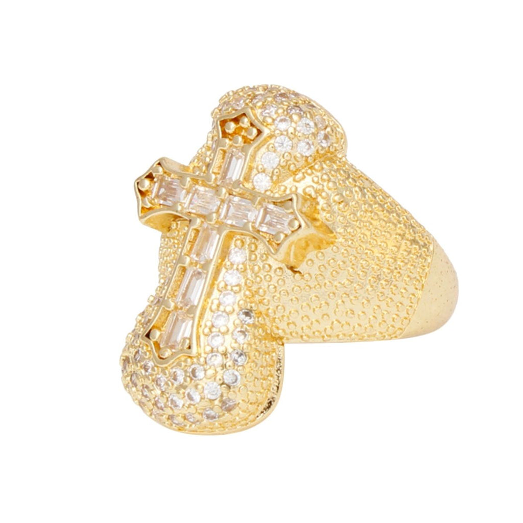 Statement Ring Gold Brass CZ Cross Cocktail Artisan Stylish Jewelry
