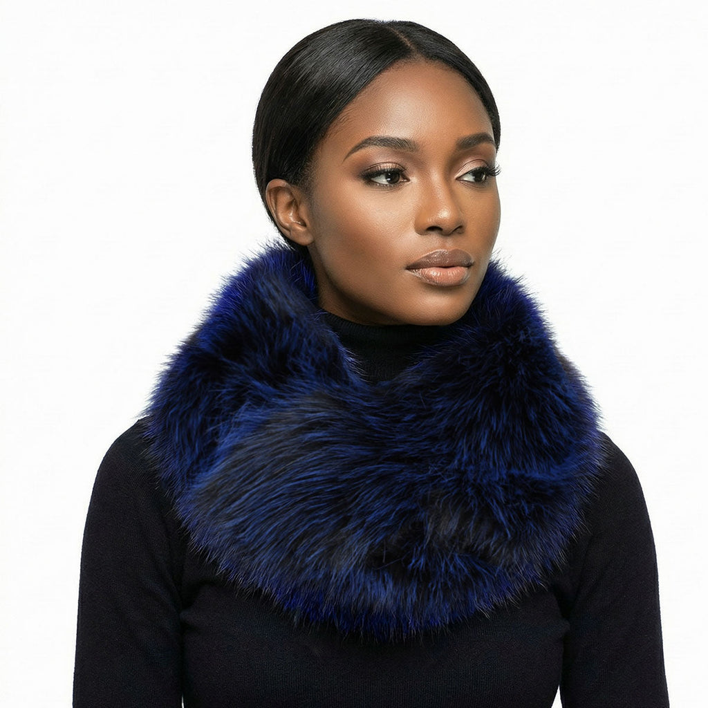 Faux Fur Blue Collar Scarf Luxe Winter Stole Stylish Accessory
