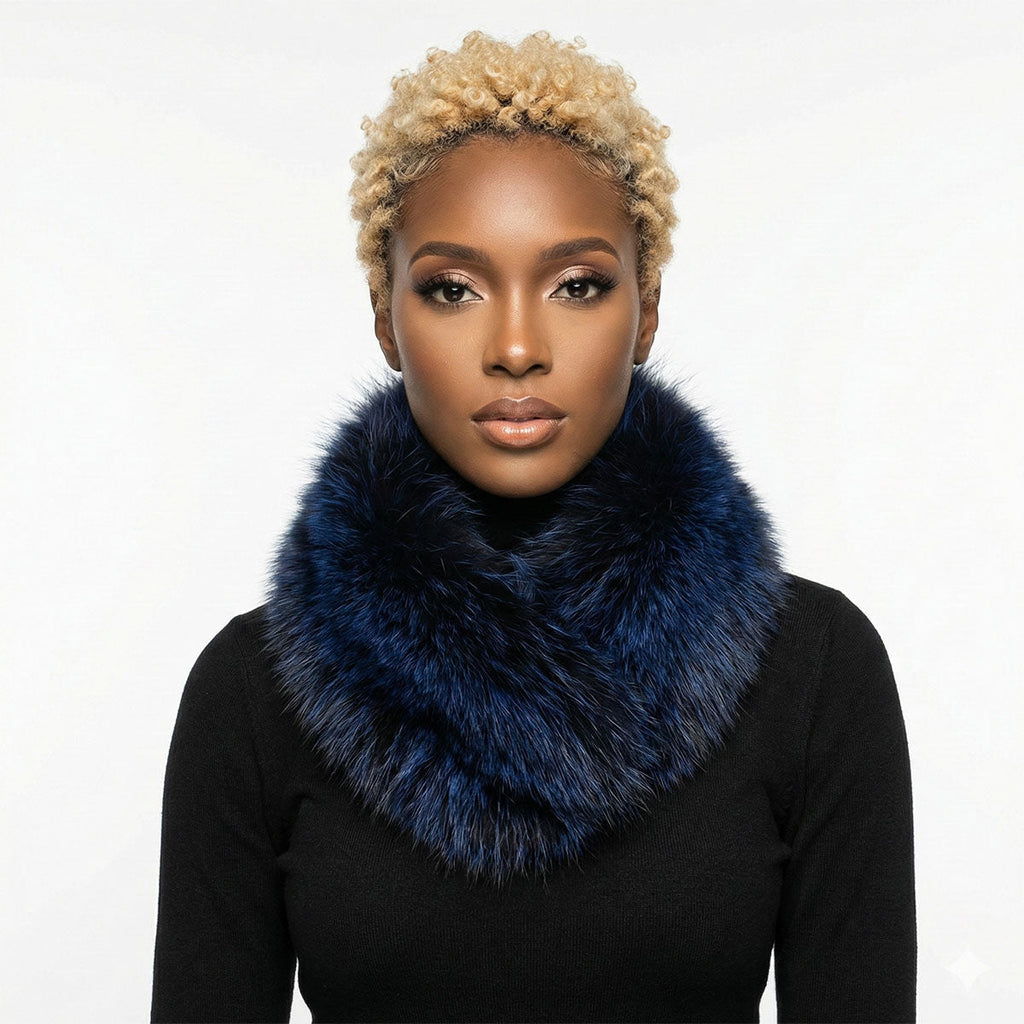Faux Fur Blue Collar Scarf Luxe Winter Stole Stylish Accessory