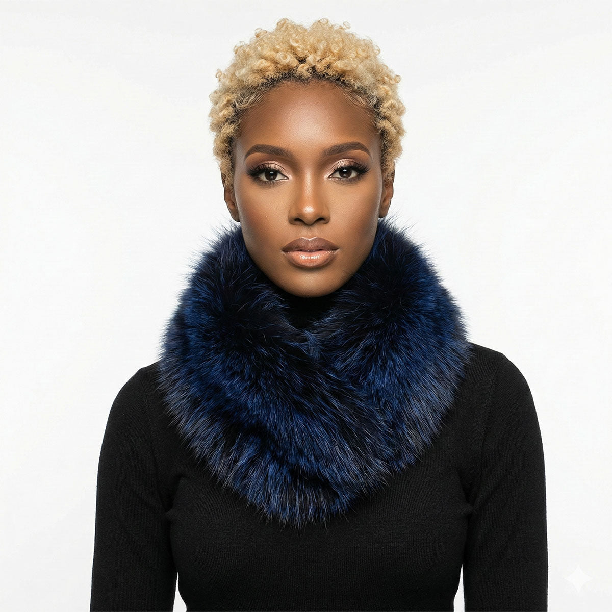 Faux Fur Blue Collar Scarf Luxe Winter Stole Stylish Accessory