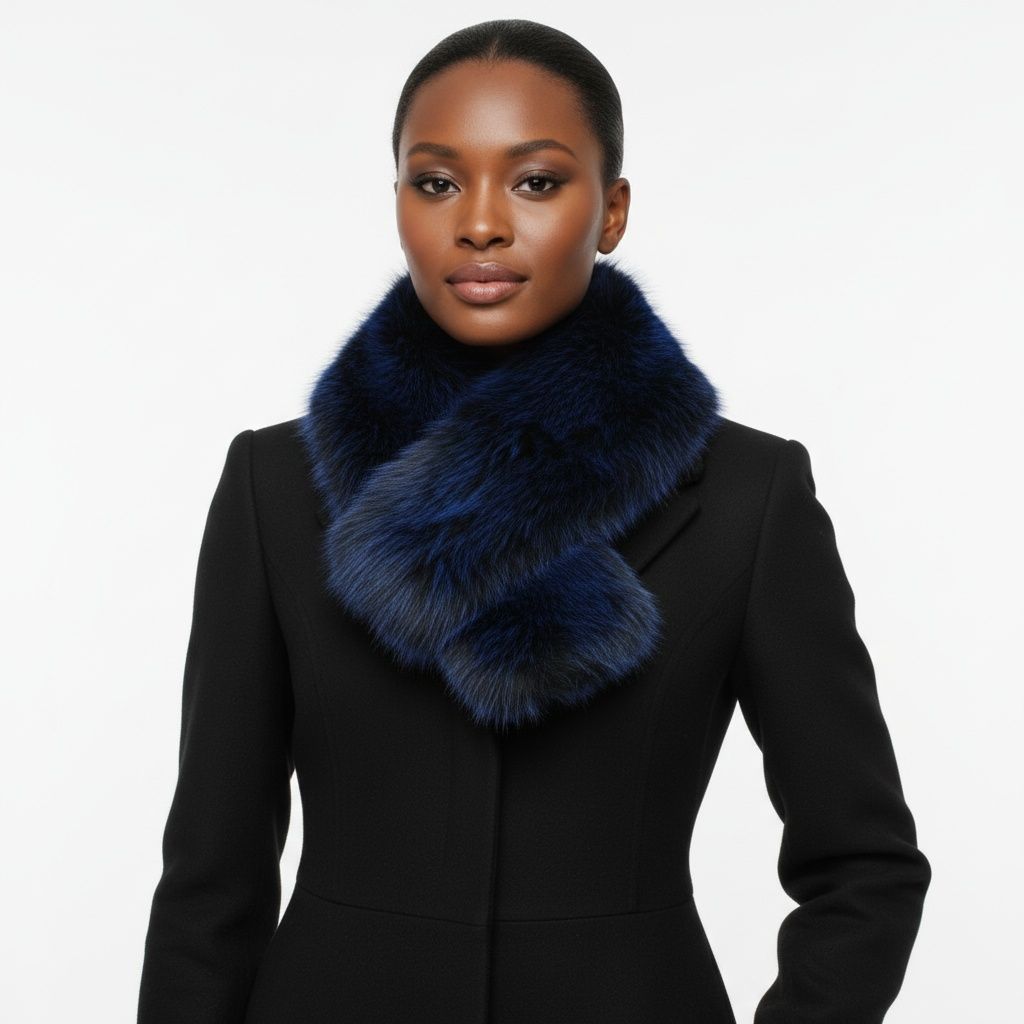 Faux Fur Blue Collar Scarf Luxe Winter Stole Stylish Accessory