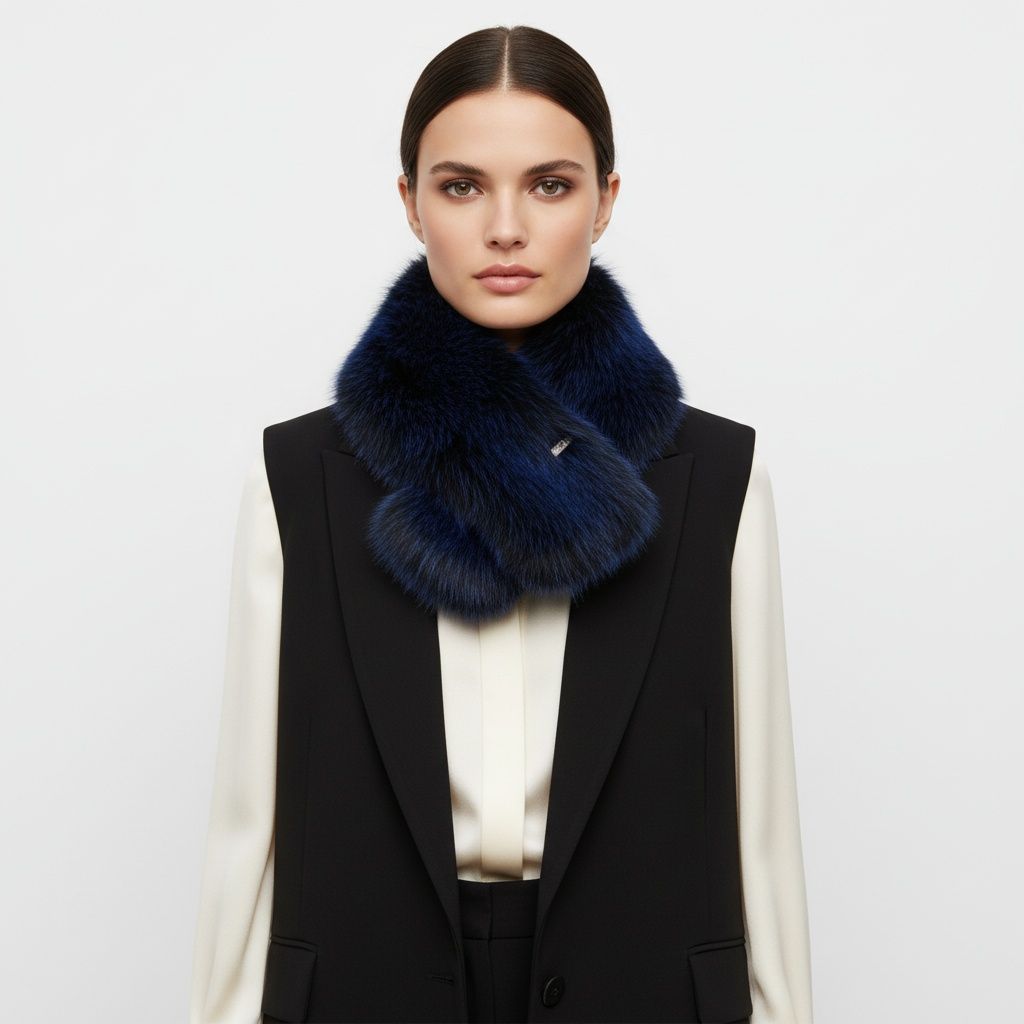 Faux Fur Blue Collar Scarf Luxe Winter Stole Stylish Accessory