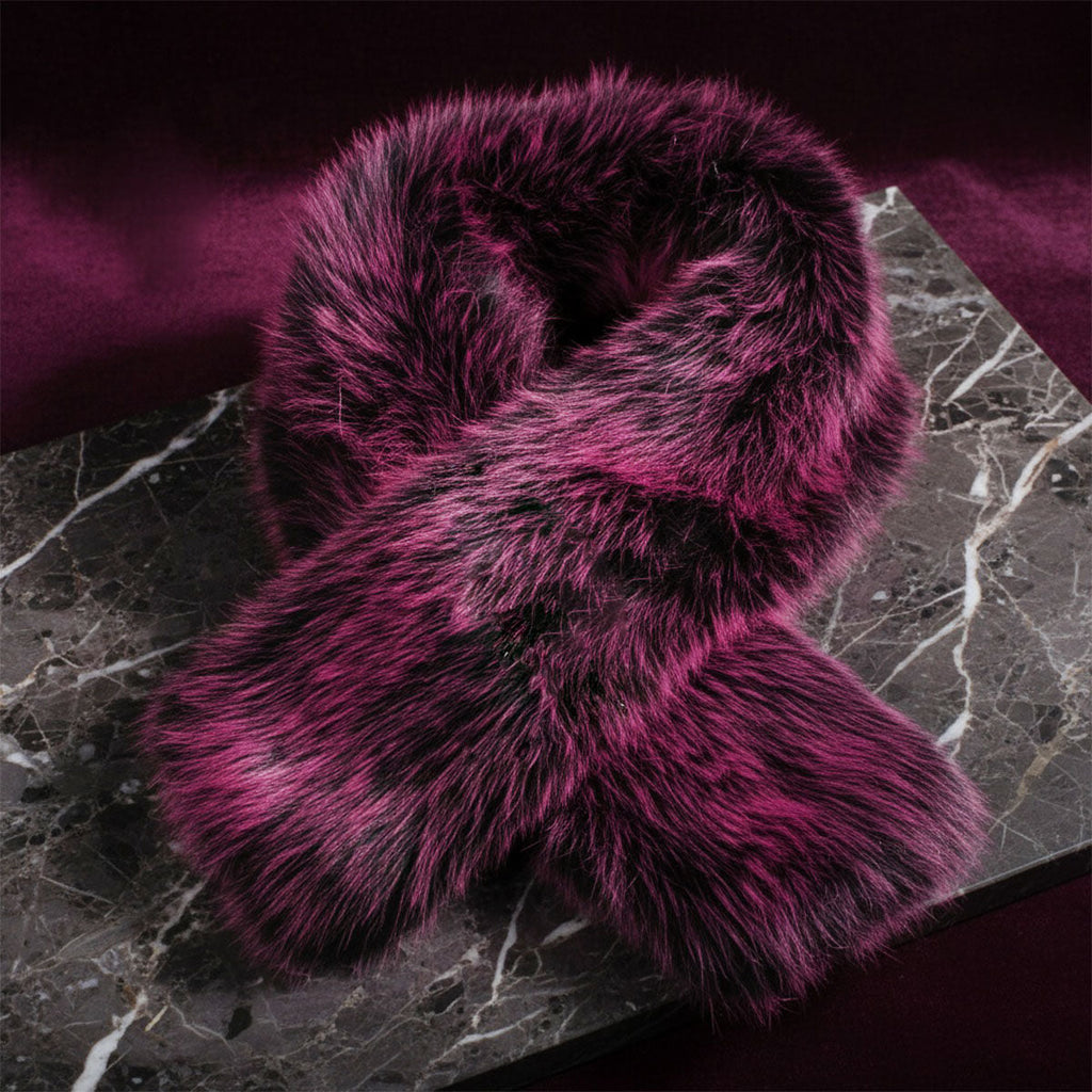 Faux Fur Scarf Collar Winter Stole Fuchsia Luxe Stylish Chic
