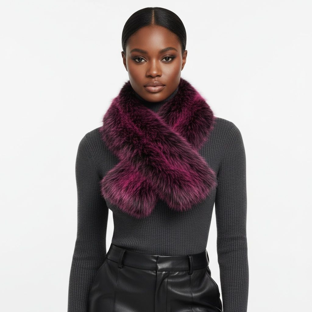 Faux Fur Scarf Collar Winter Stole Fuchsia Luxe Stylish Chic