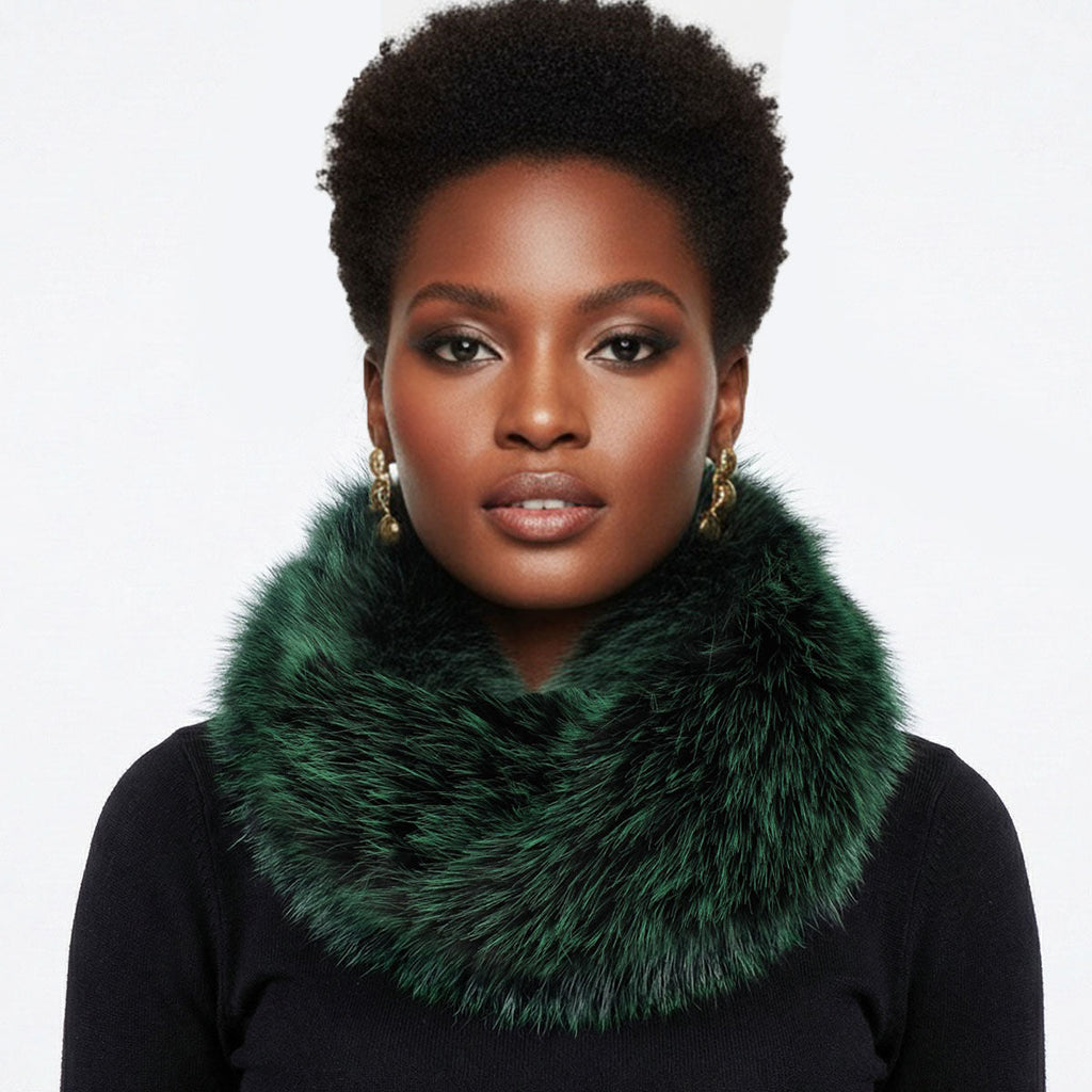 Faux Fur Scarf Green Collar Winter Stole Stylish Chic Accessory