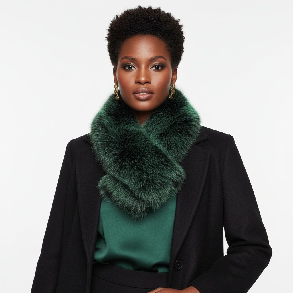 Faux Fur Scarf Green Collar Winter Stole Stylish Chic Accessory