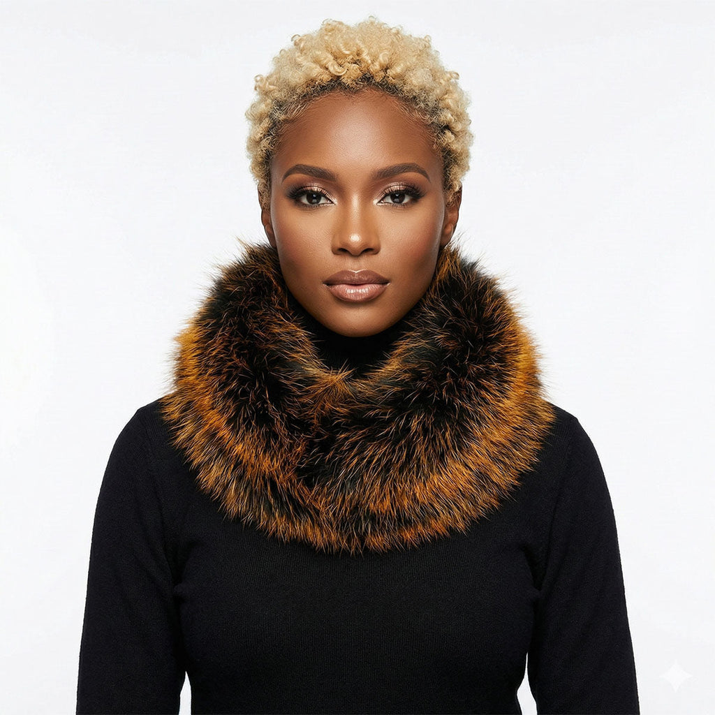 Faux Fur Orange Collar Scarf Luxe Winter Stole Stylish Chic Accessory