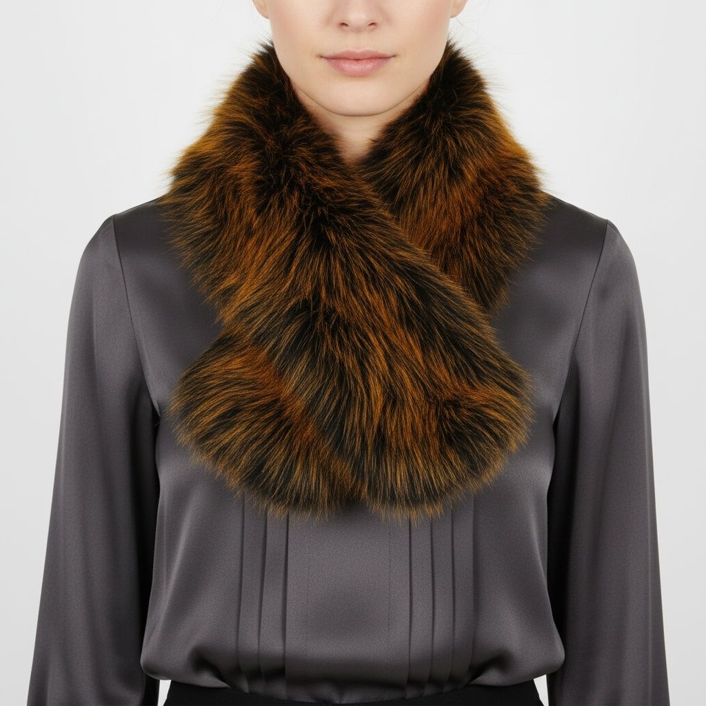 Faux Fur Orange Collar Scarf Luxe Winter Stole Stylish Chic Accessory