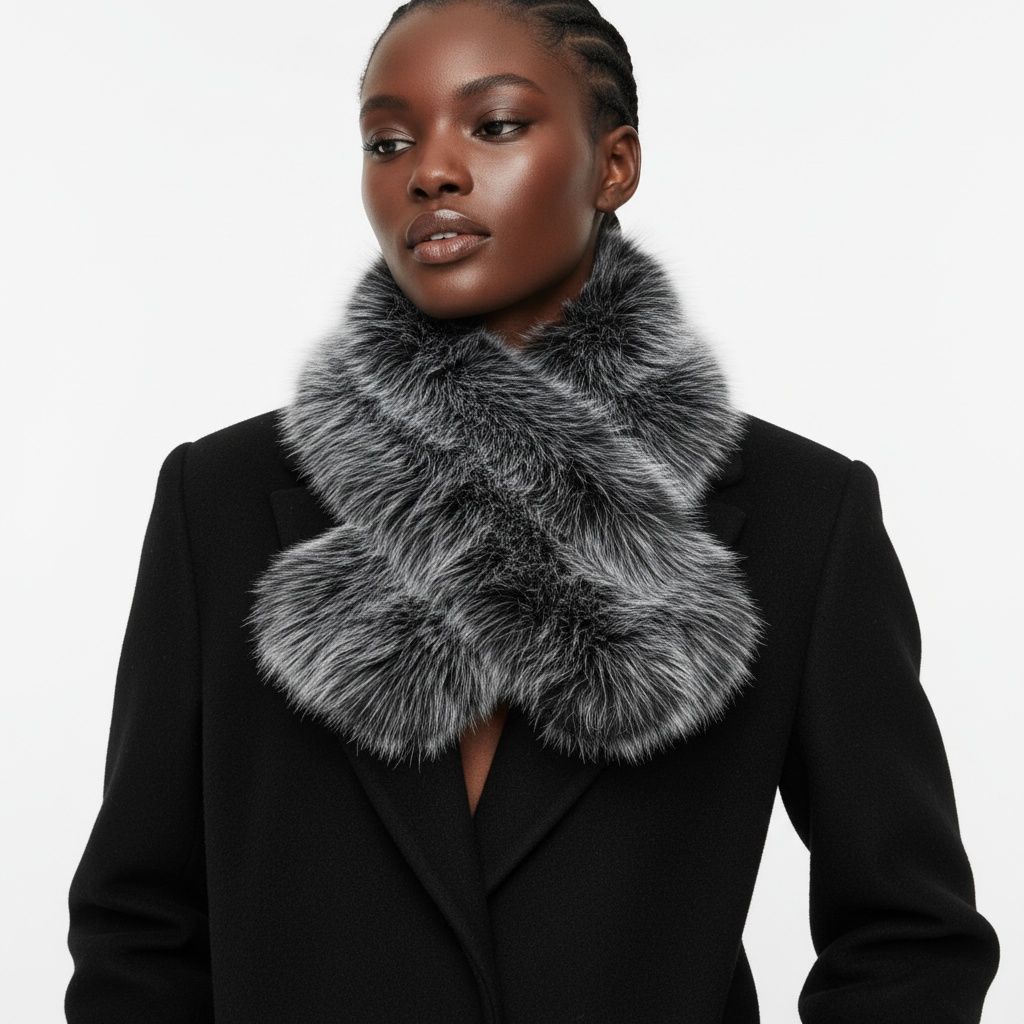 Faux Fur White Collar Scarf Luxe Winter Stole Stylish Accessory