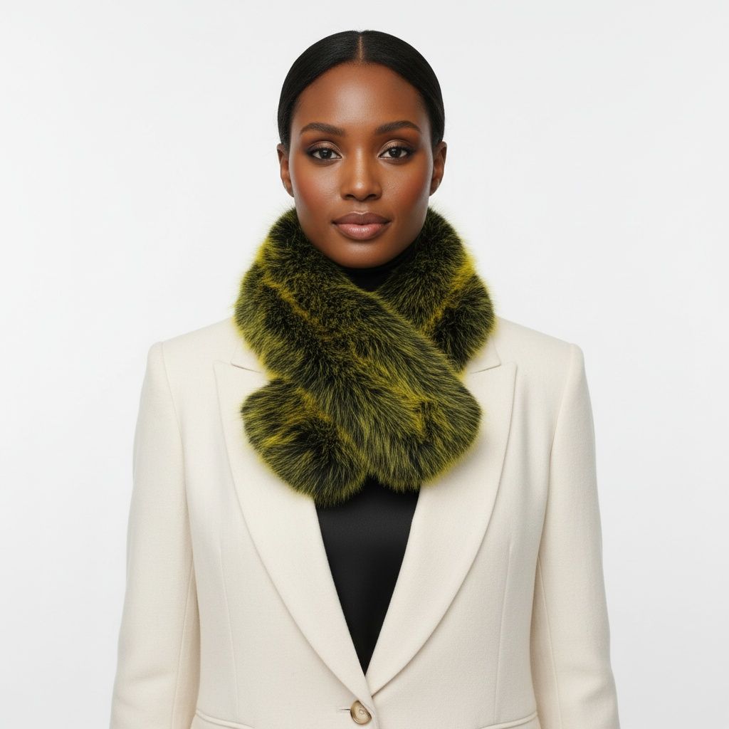 Faux Fur Yellow Collar Scarf Luxe Winter Stole Stylish Accessory