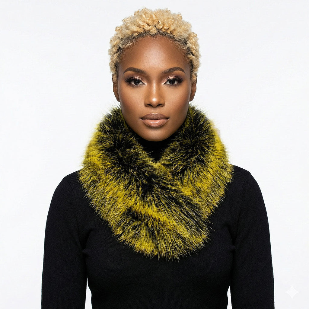 Faux Fur Yellow Collar Scarf Luxe Winter Stole Stylish Accessory