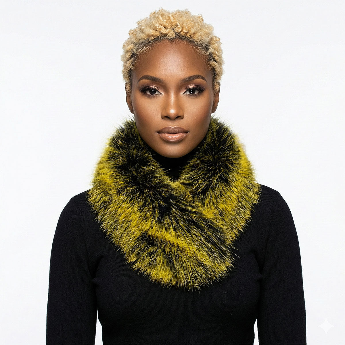 Faux Fur Yellow Collar Scarf Luxe Winter Stole Stylish Accessory