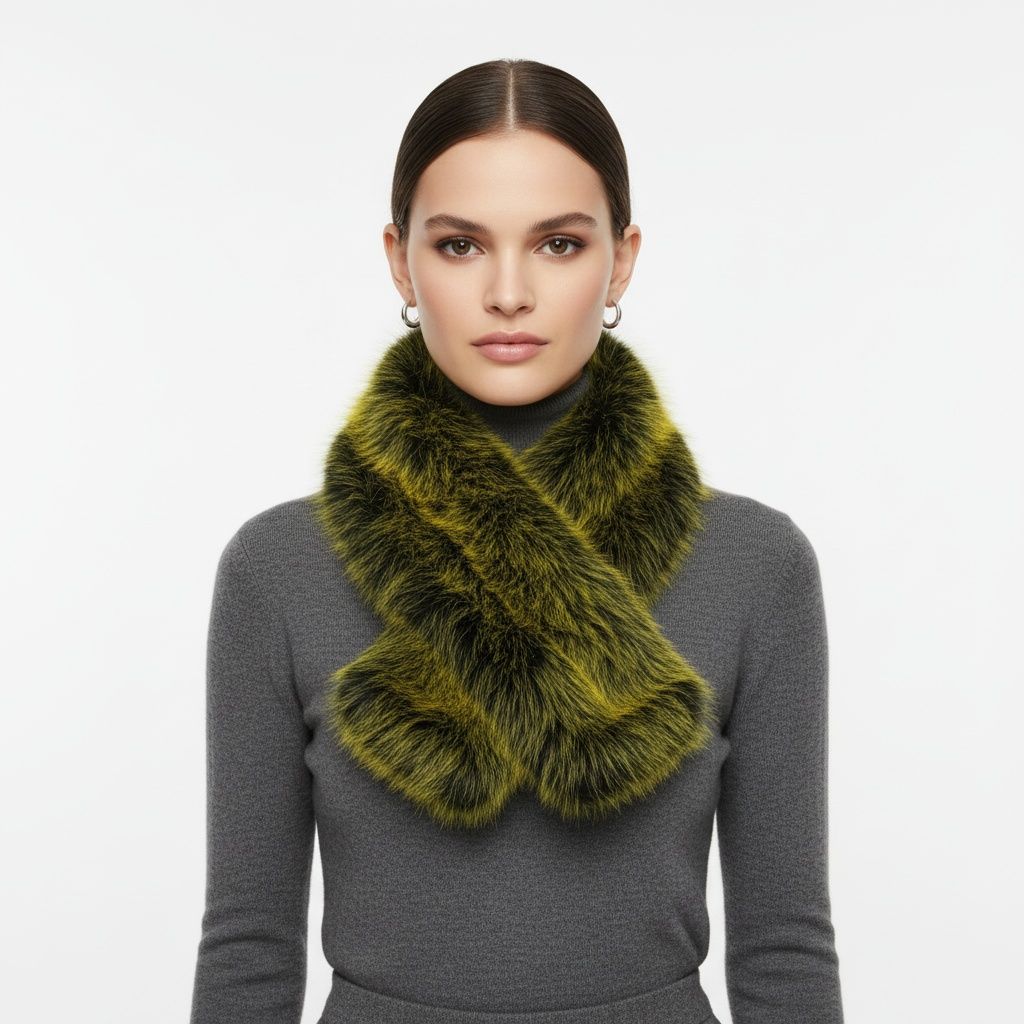 Faux Fur Yellow Collar Scarf Luxe Winter Stole Stylish Accessory