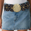 Western Belt Black Circular Gold Accent Cowboy Chic Stylish Accessory
